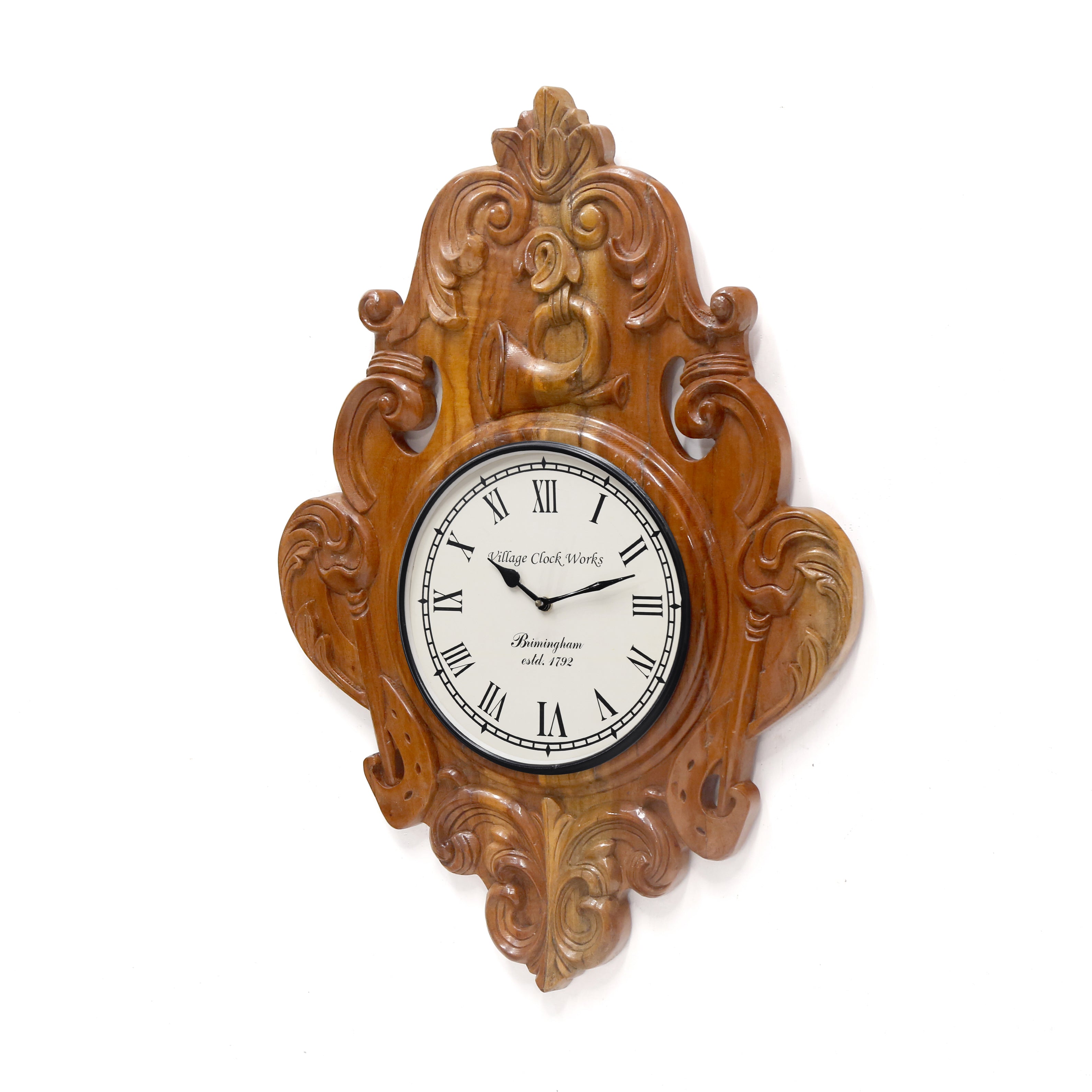 Handcarved wooden sale mantle clock from India