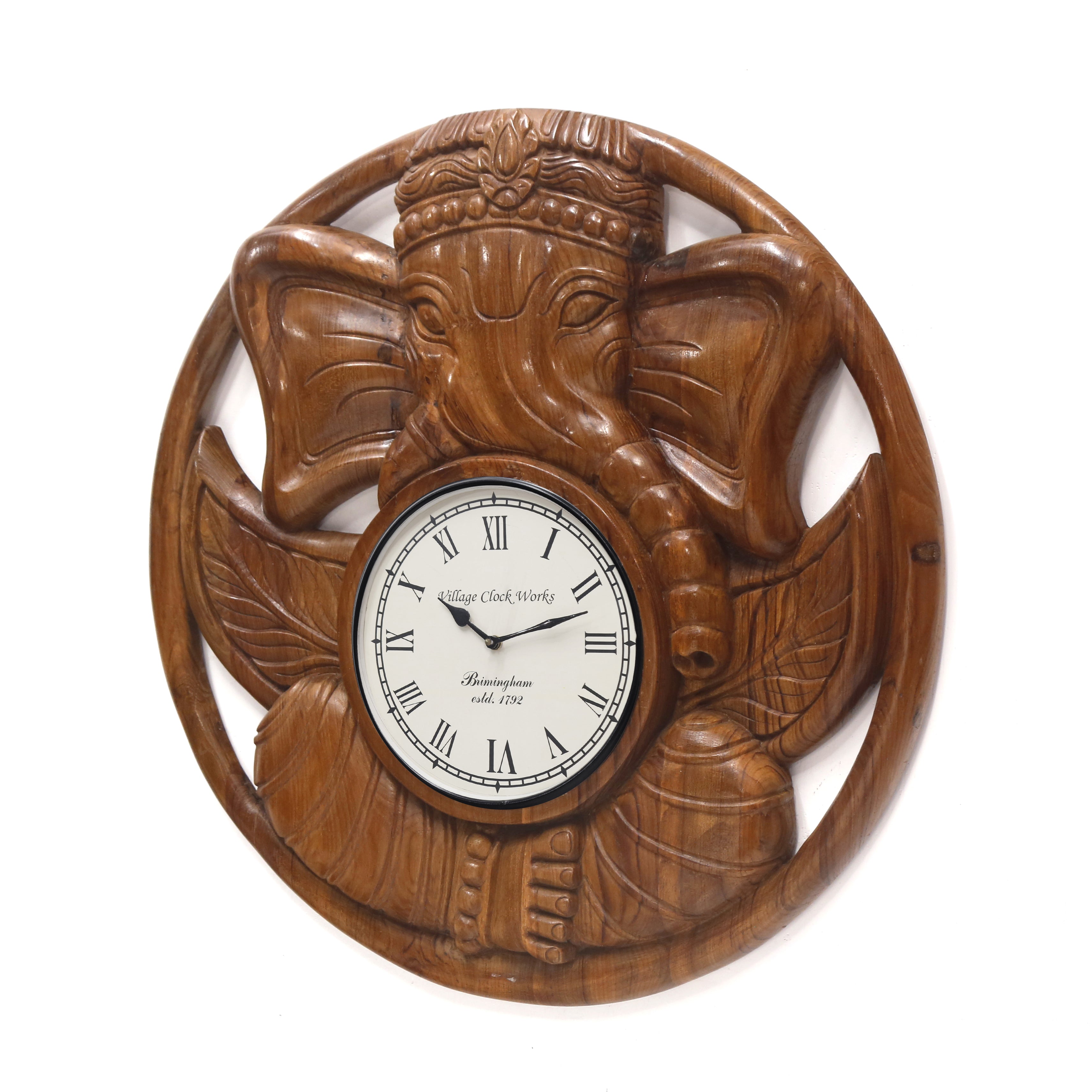 Serene Ganesha Carved Clock Clock
