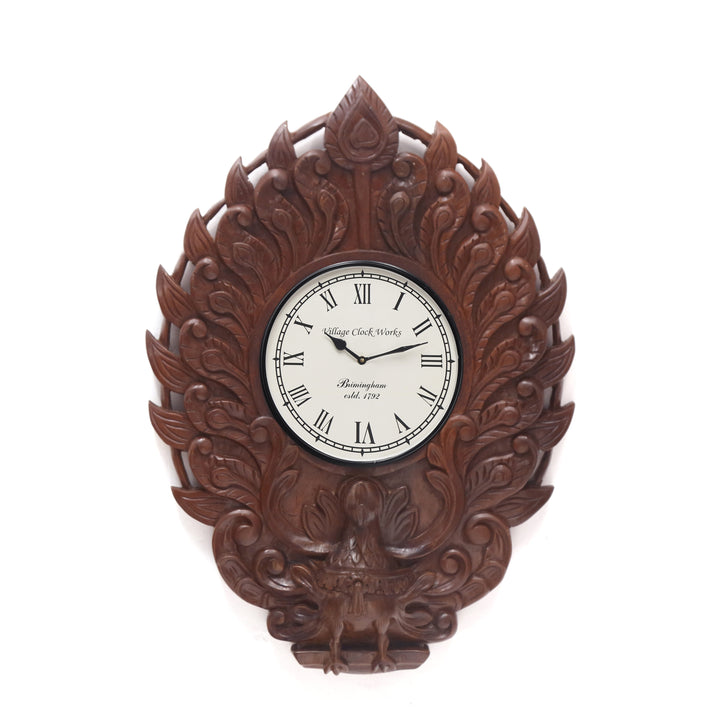 Wooden Peacock Clock Clock