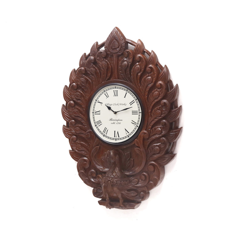 Wooden Peacock Clock Clock