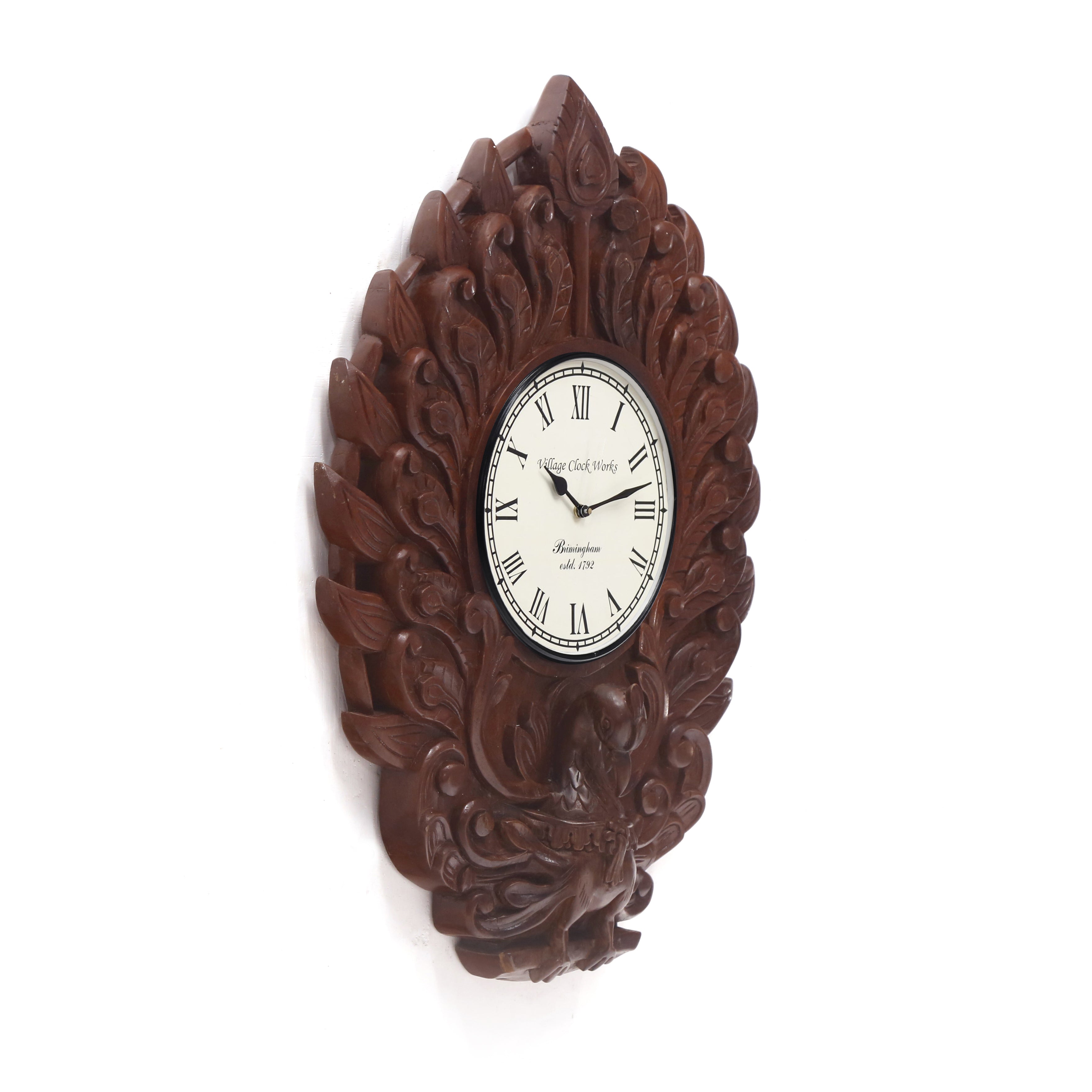 Wooden Peacock Clock Clock