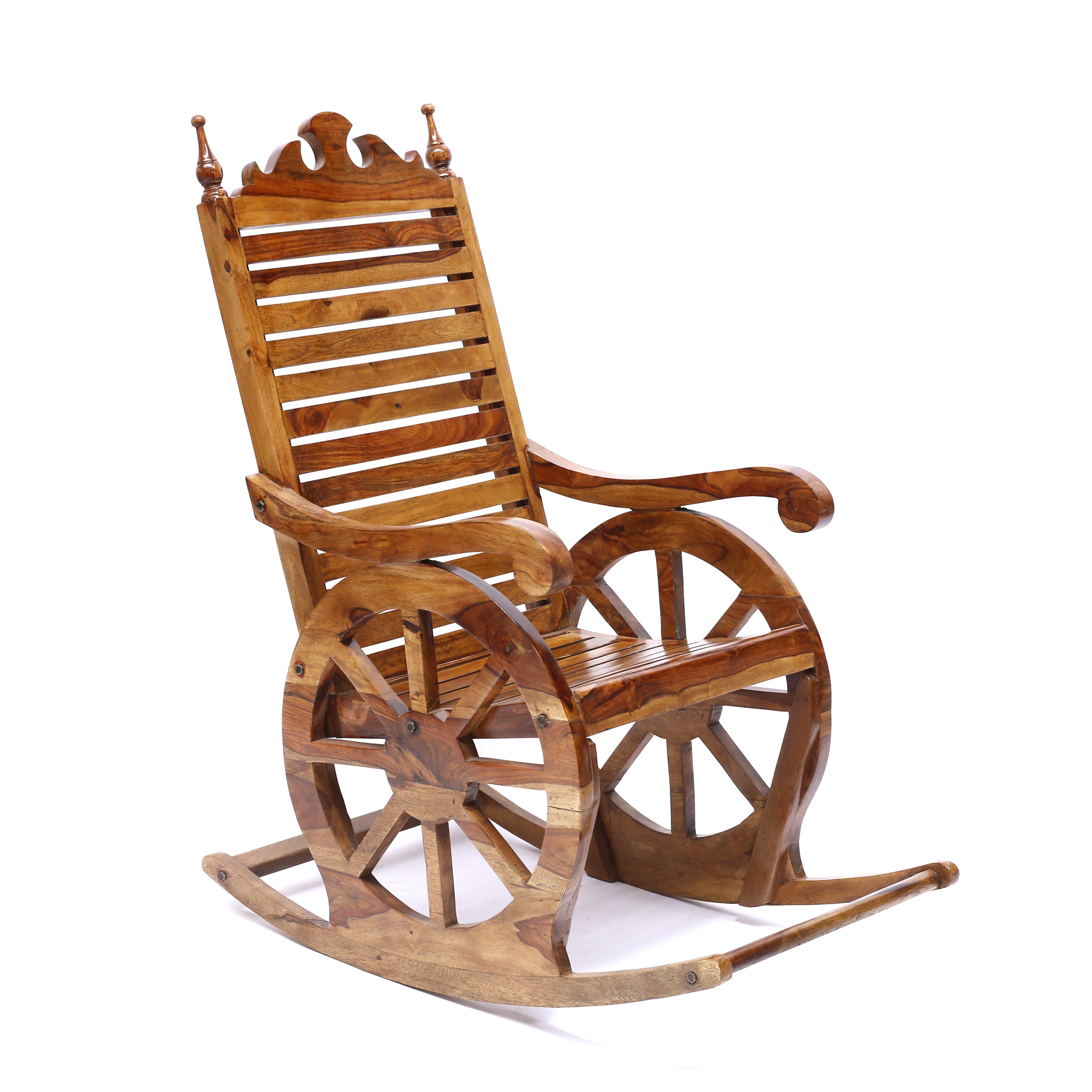 Elevate Your Comfort with the Wheel Inspired Sheesham Rocking Chair