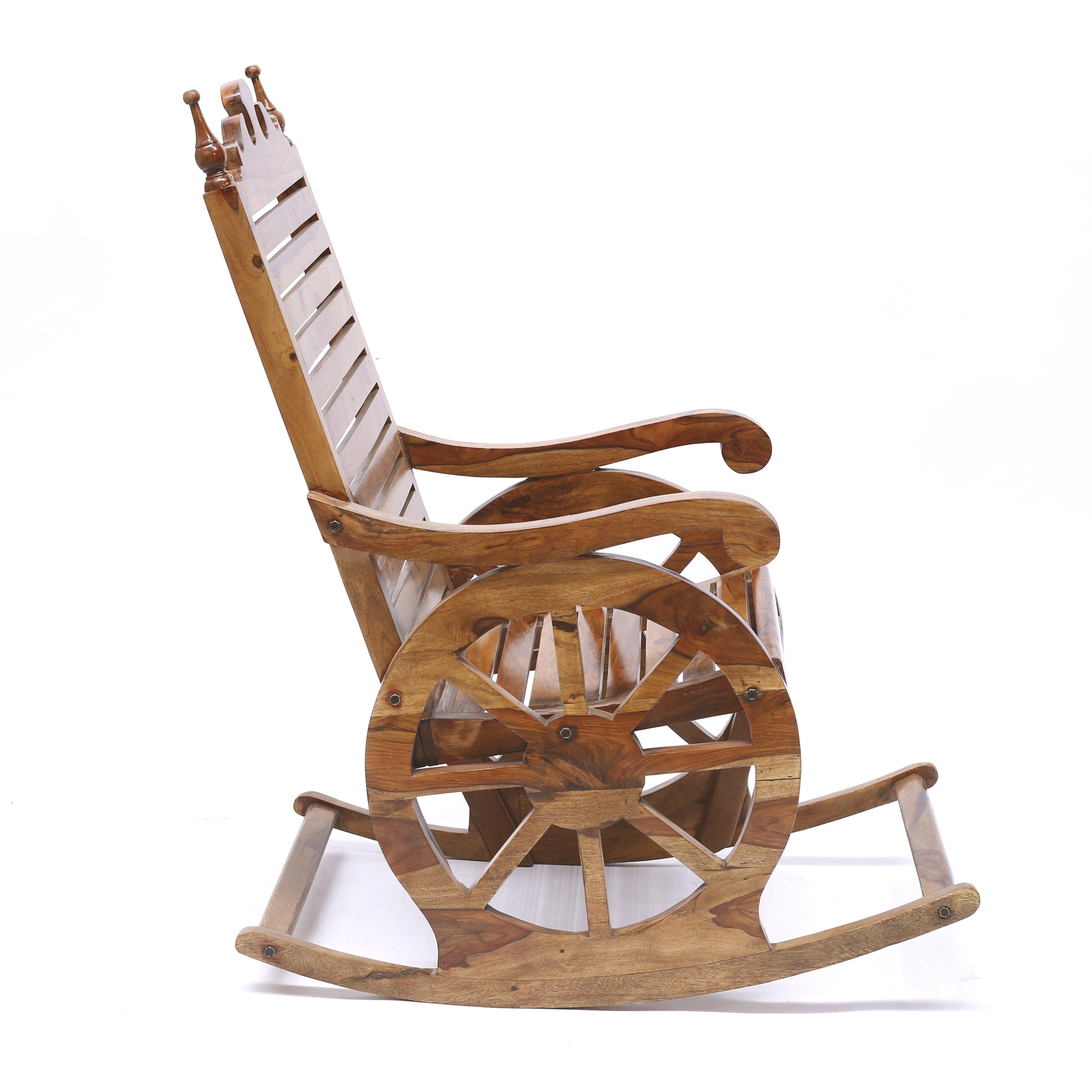 Elevate Your Comfort with the Wheel Inspired Sheesham Rocking Chair