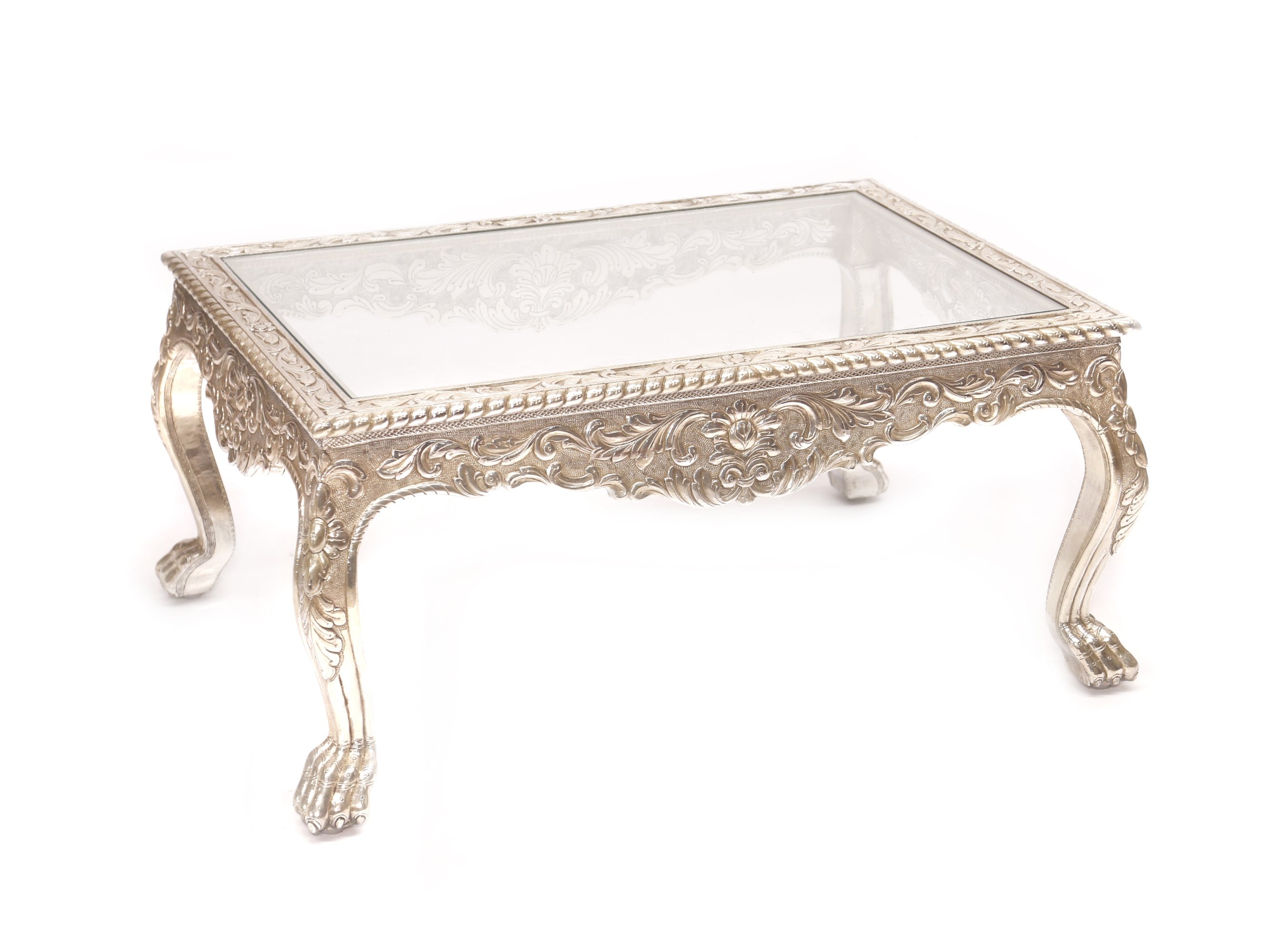 White Metal Fitted Glass Top Coffee Table Silver Finishing Coffee Table