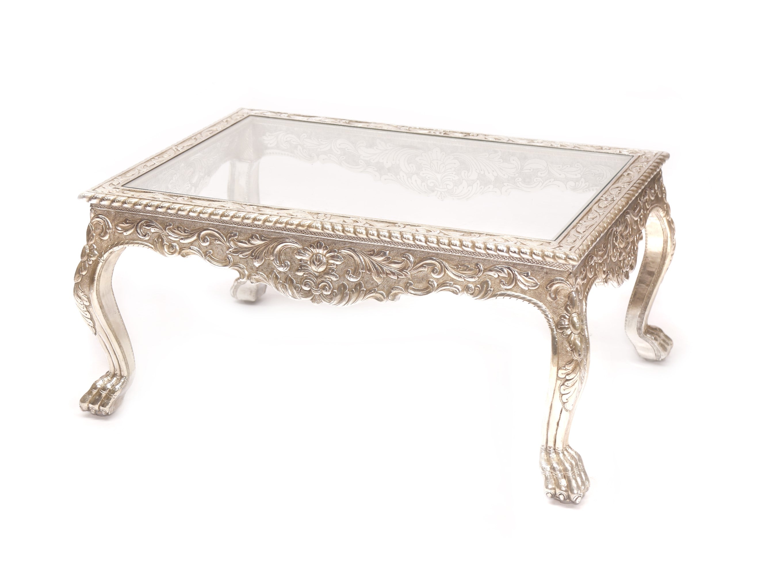 White Metal Fitted Glass Top Coffee Table Silver Finishing Coffee Table