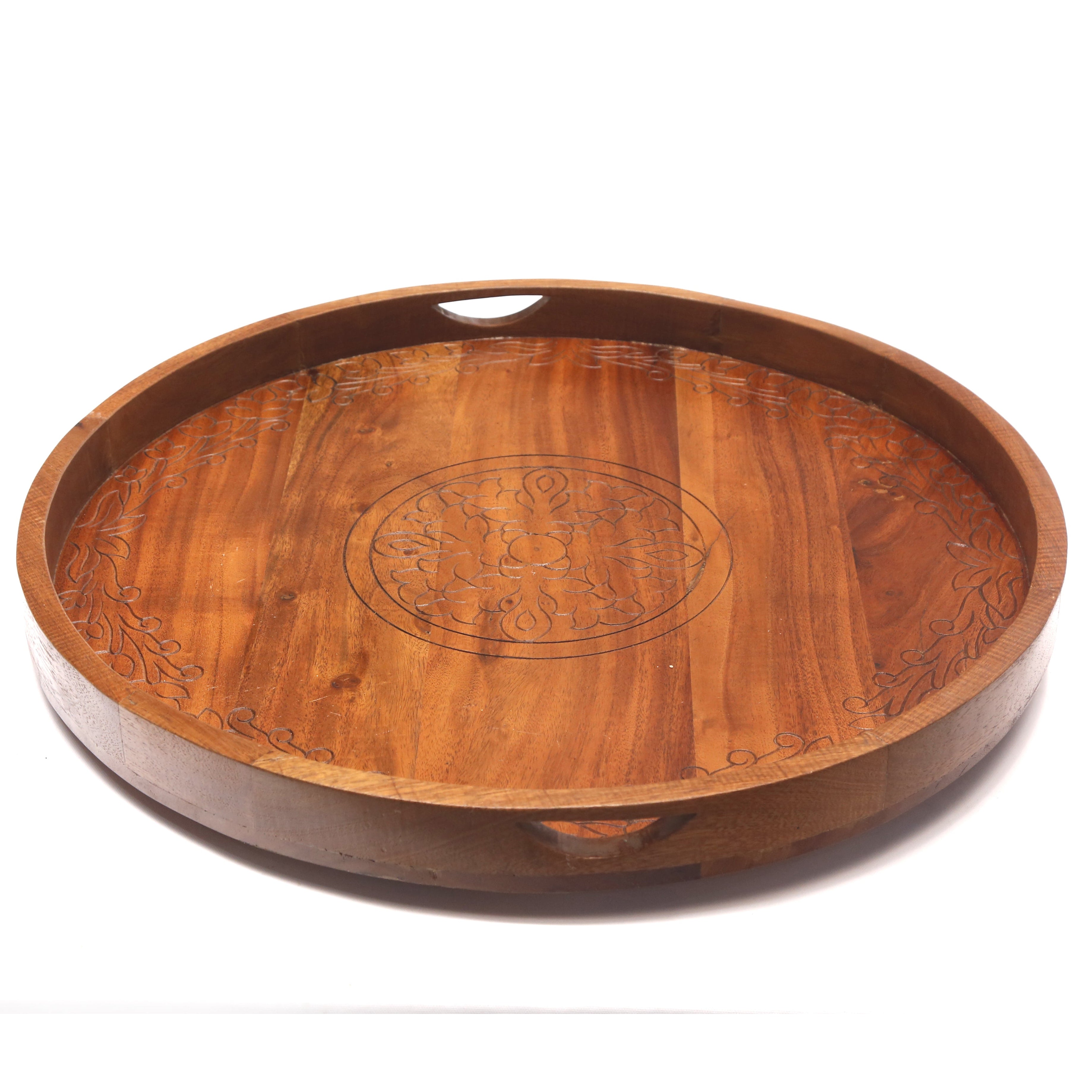 Large Round Stenciled Wooden Tray Tray