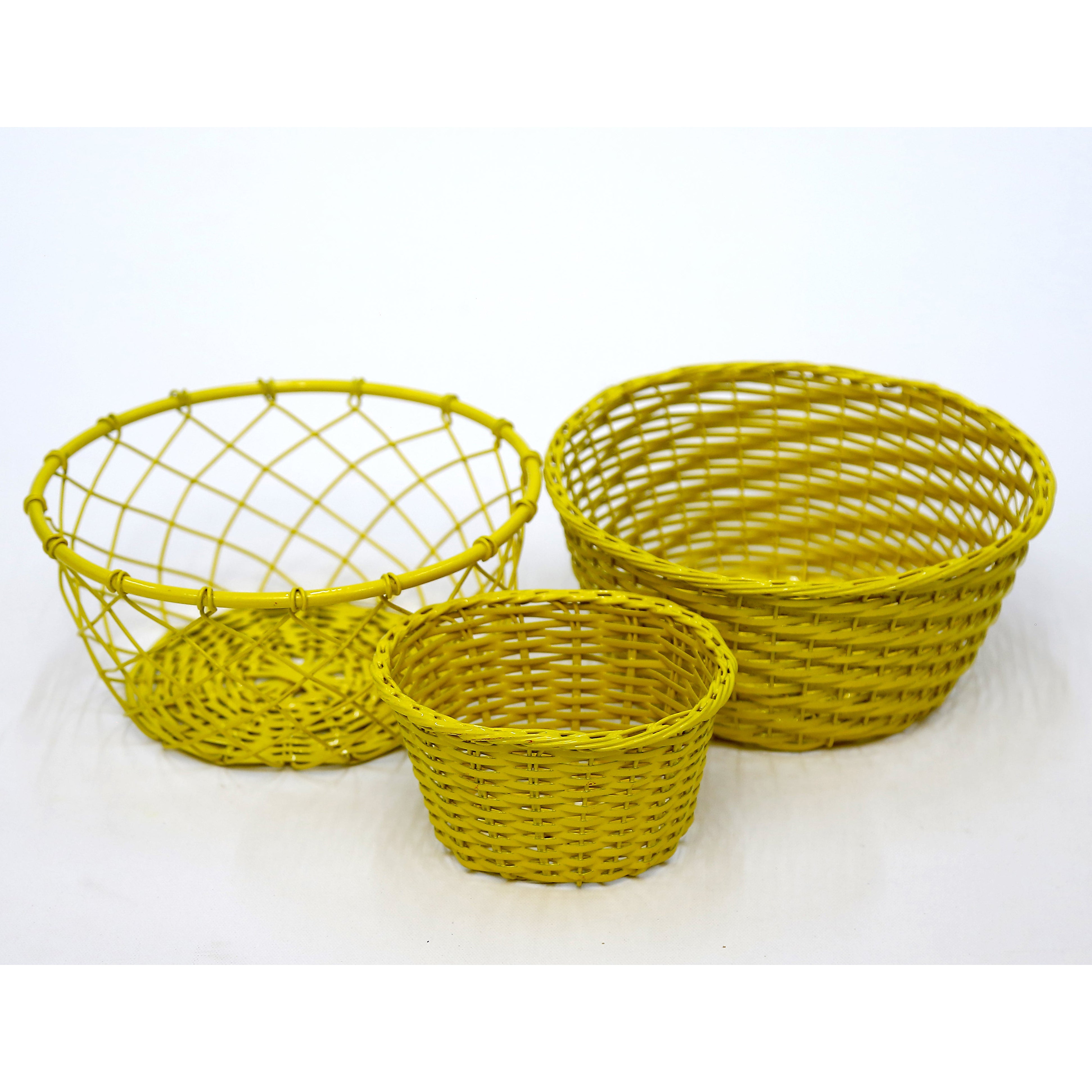 (Set of 3) Yellow Coloured Fruit Crate Metallic Tray Set Tray