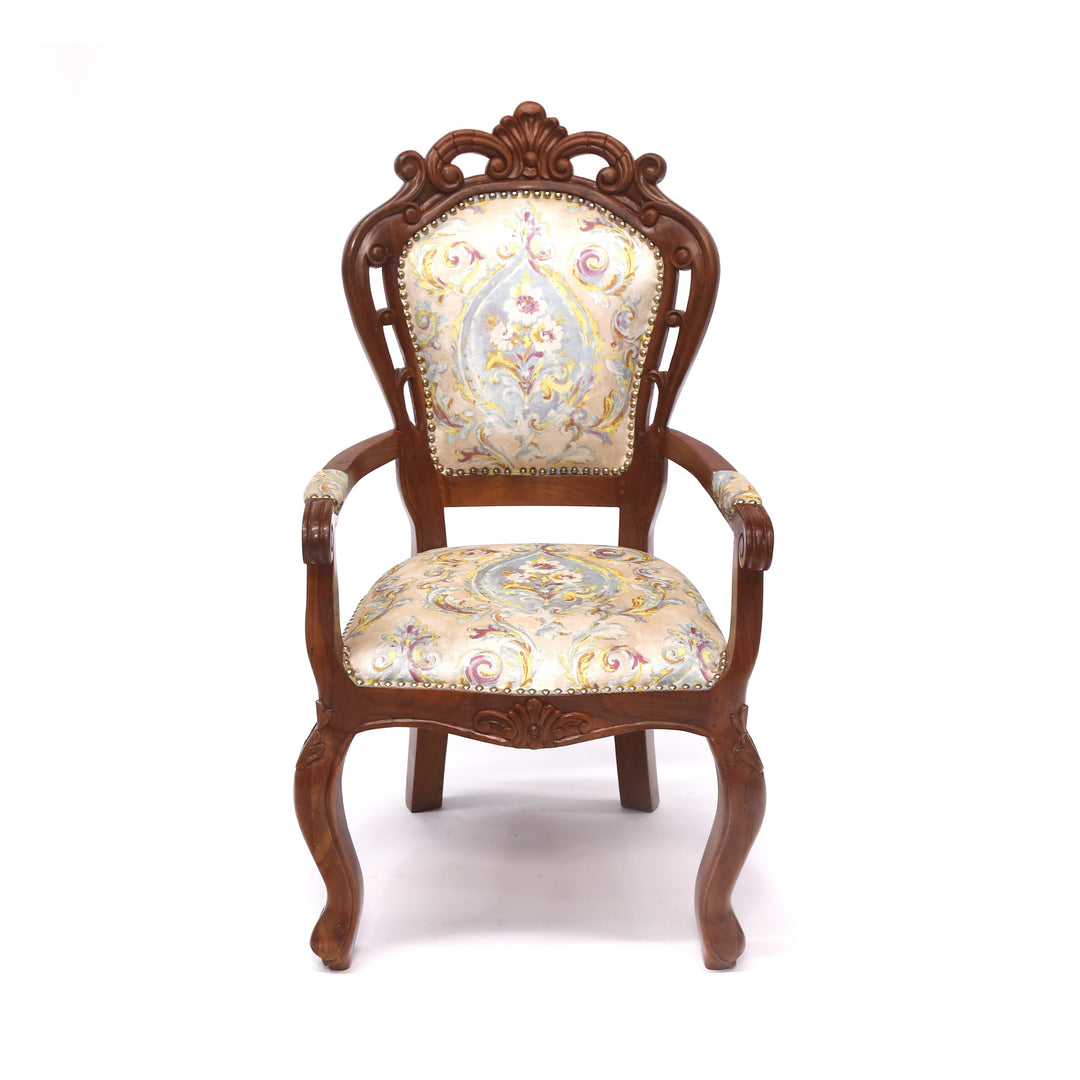 Royal Rajasthani Handmade Wooden Upholstered Chair Arm Chair