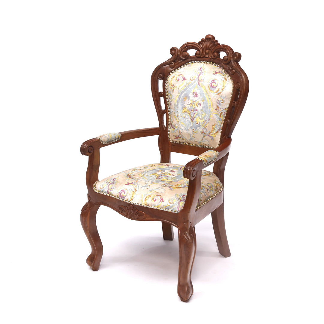 Royal Rajasthani Handmade Wooden Upholstered Chair Arm Chair