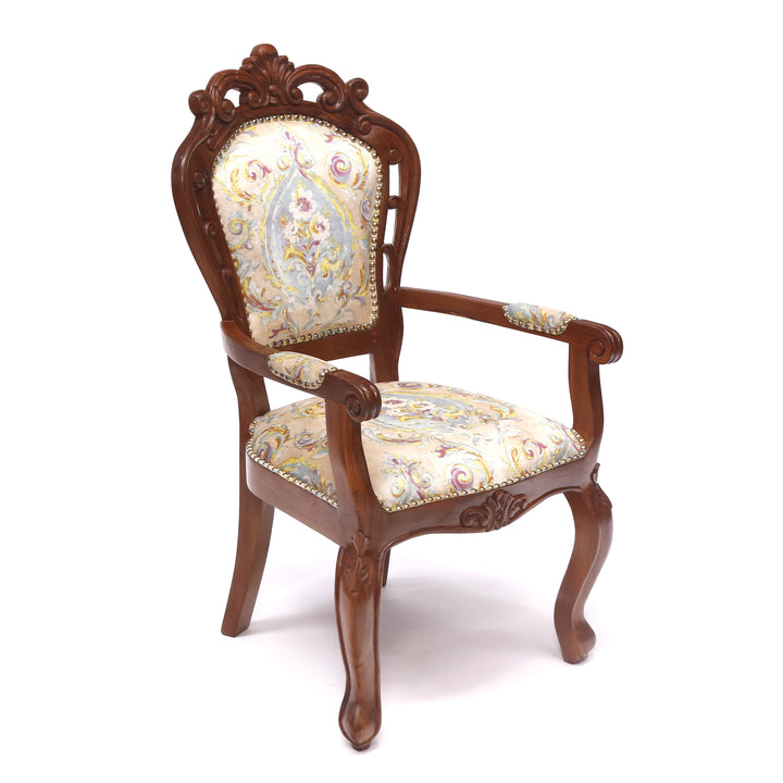 Royal Rajasthani Handmade Wooden Upholstered Chair Arm Chair