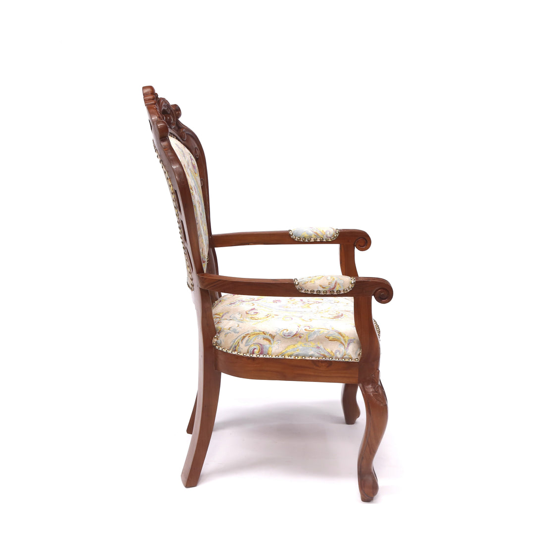 Royal Rajasthani Handmade Wooden Upholstered Chair Arm Chair