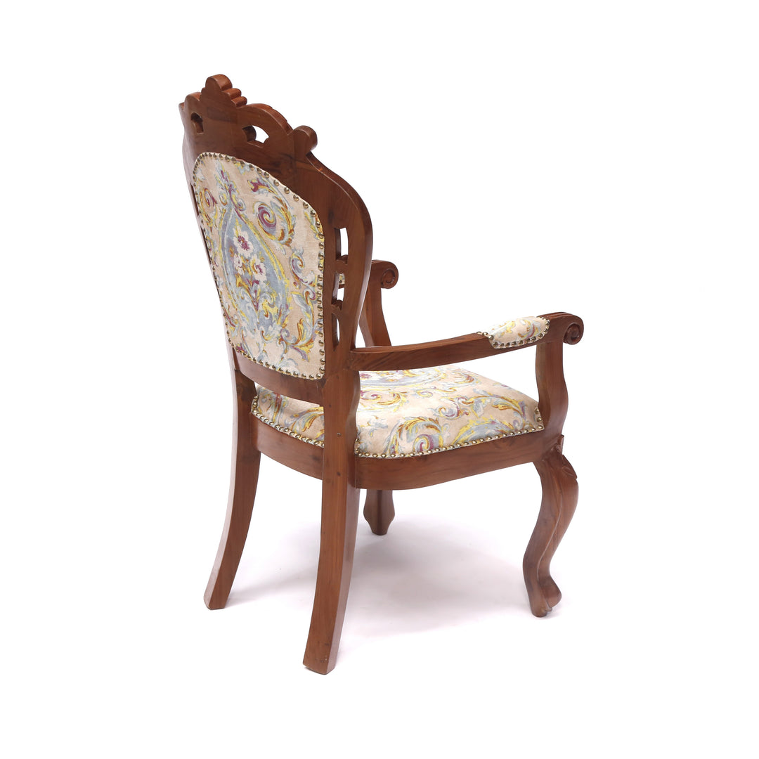 Royal Rajasthani Handmade Wooden Upholstered Chair Arm Chair