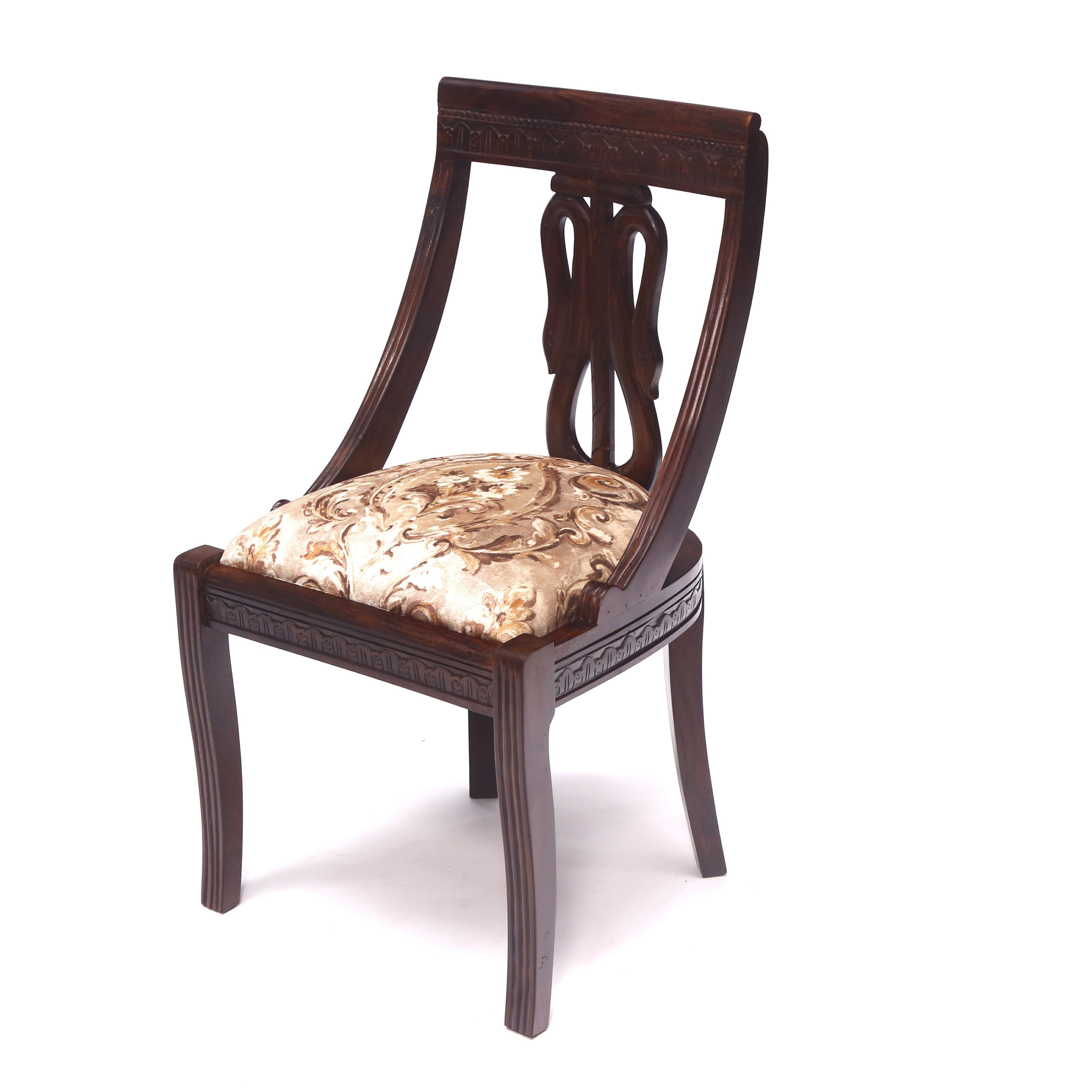 (Set of 2) Dark Tone Flora Wooden Carved Chair Dining Chair