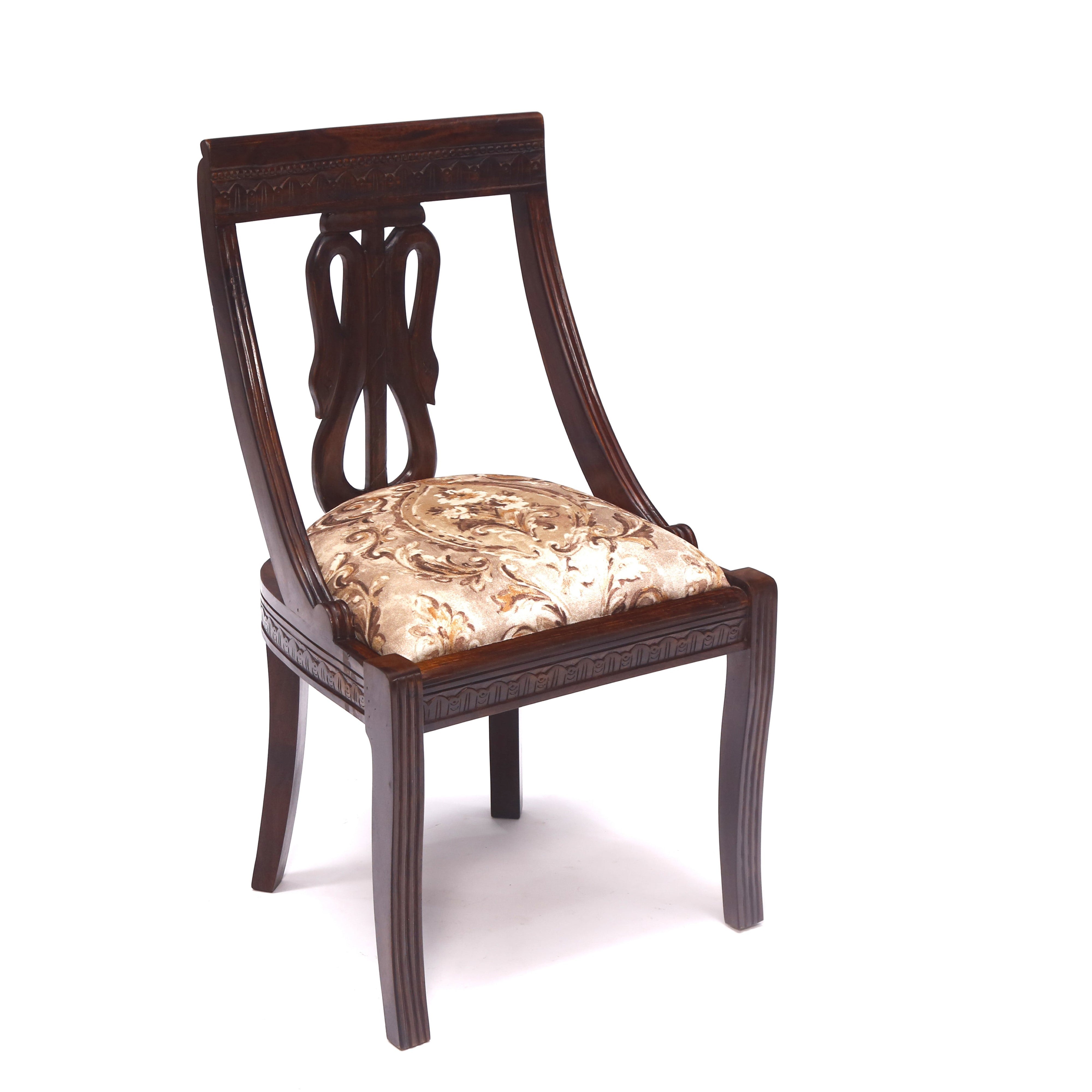 (Set of 2) Dark Tone Flora Wooden Carved Chair Dining Chair
