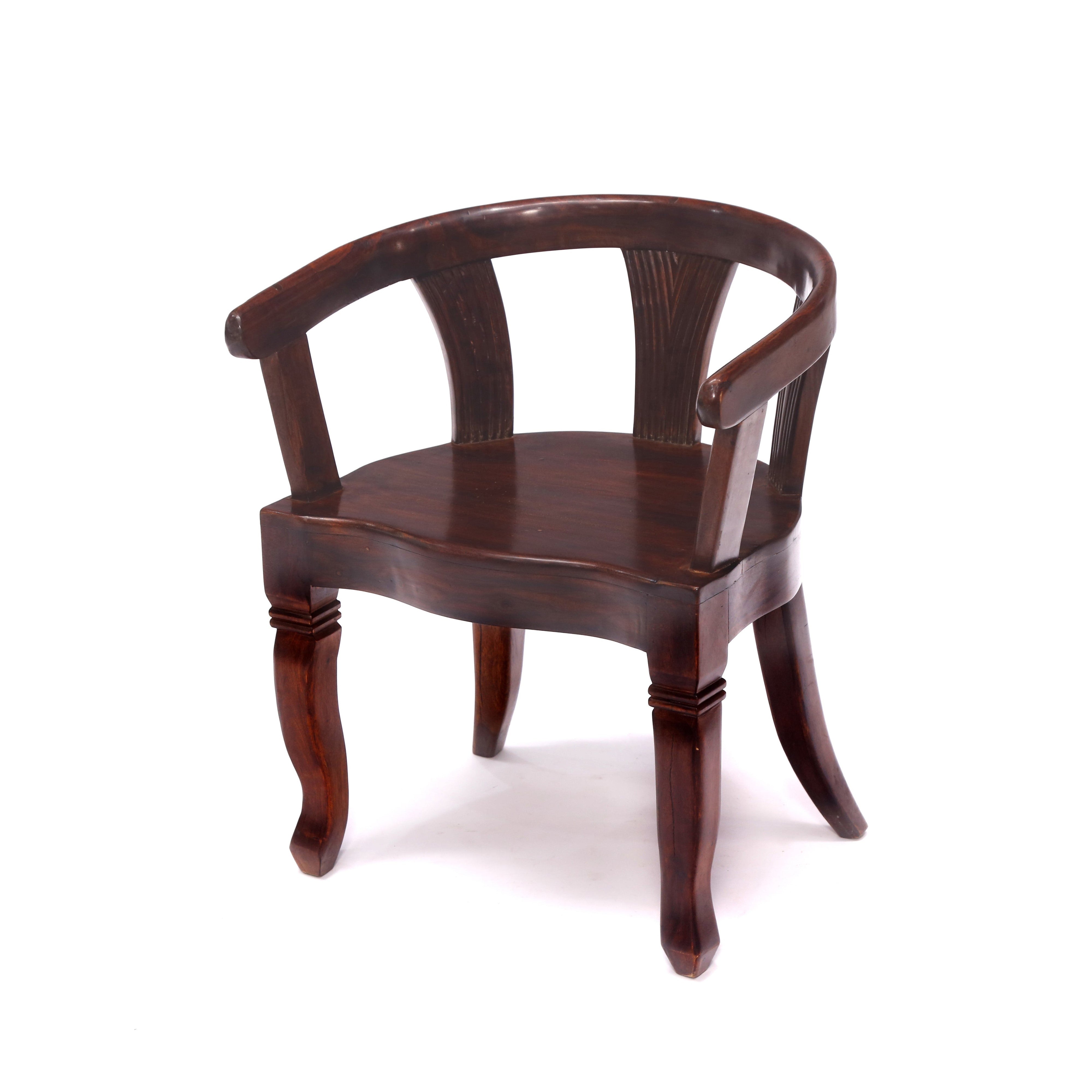 Solid Teak Dark Tone Rounded Arms Wooden Chair Arm Chair