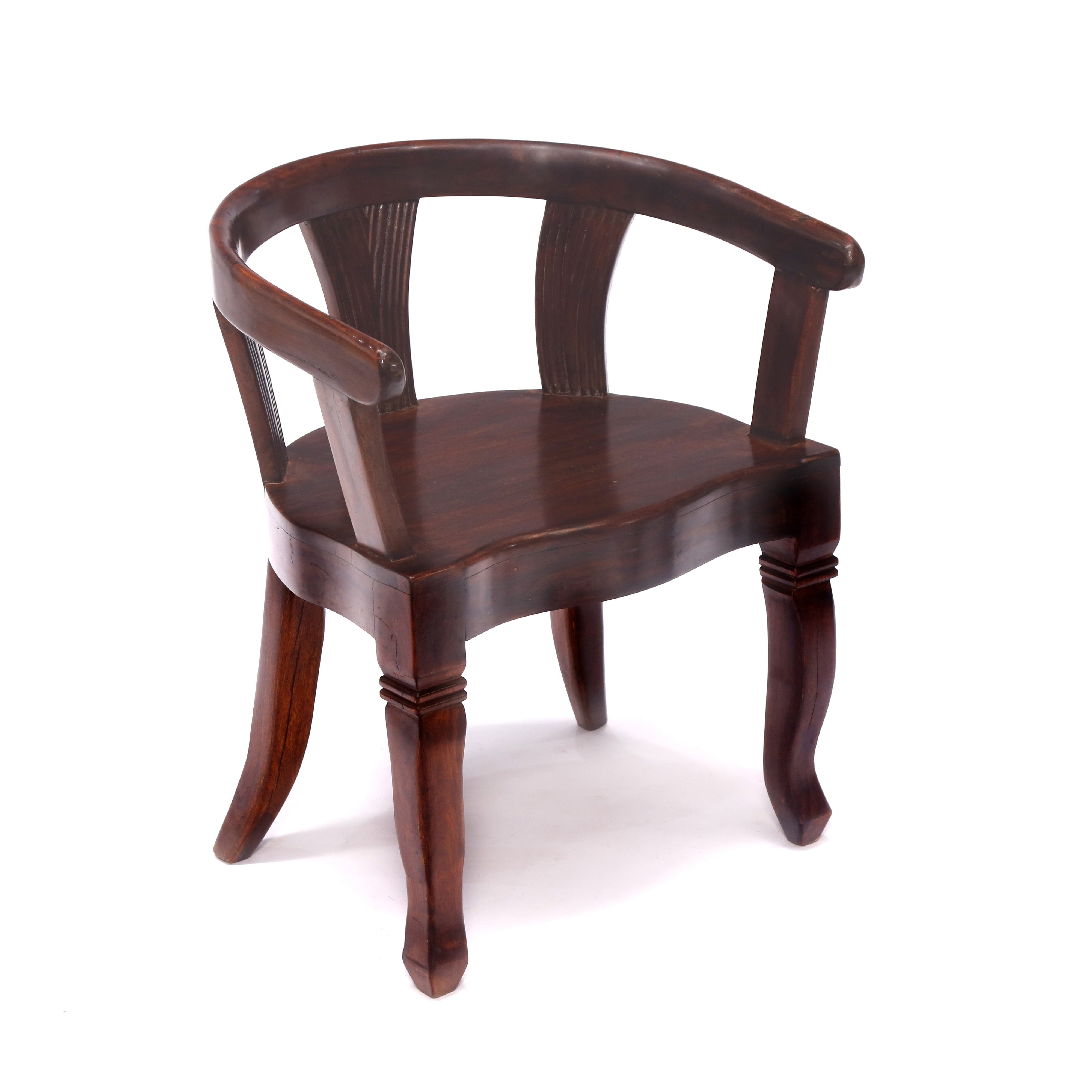 Solid Teak Dark Tone Rounded Arms Wooden Chair Arm Chair