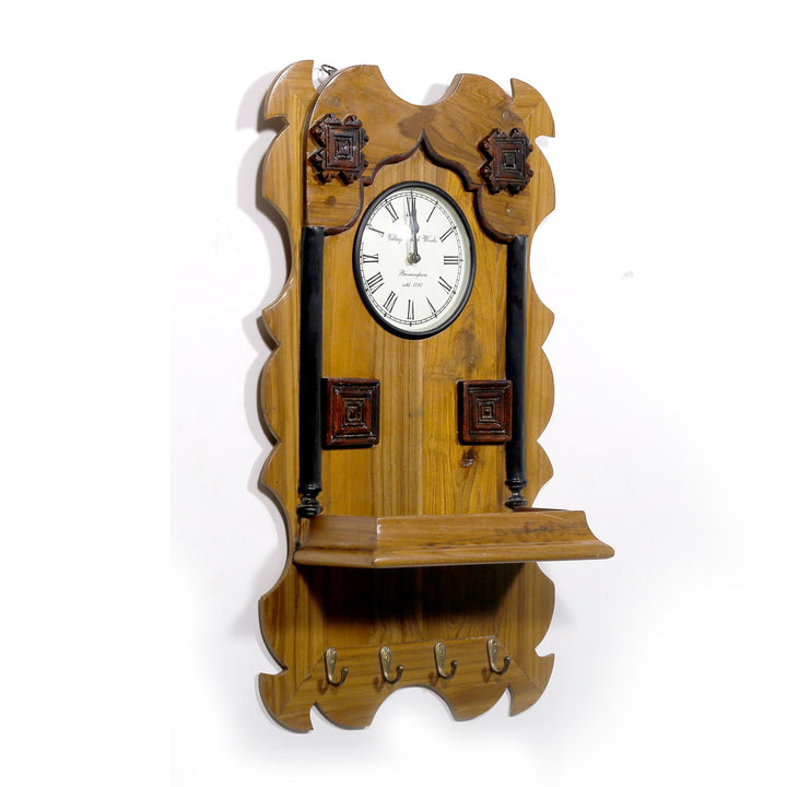 Classic Natural Finished Wooden Clock and Keyholder Clock