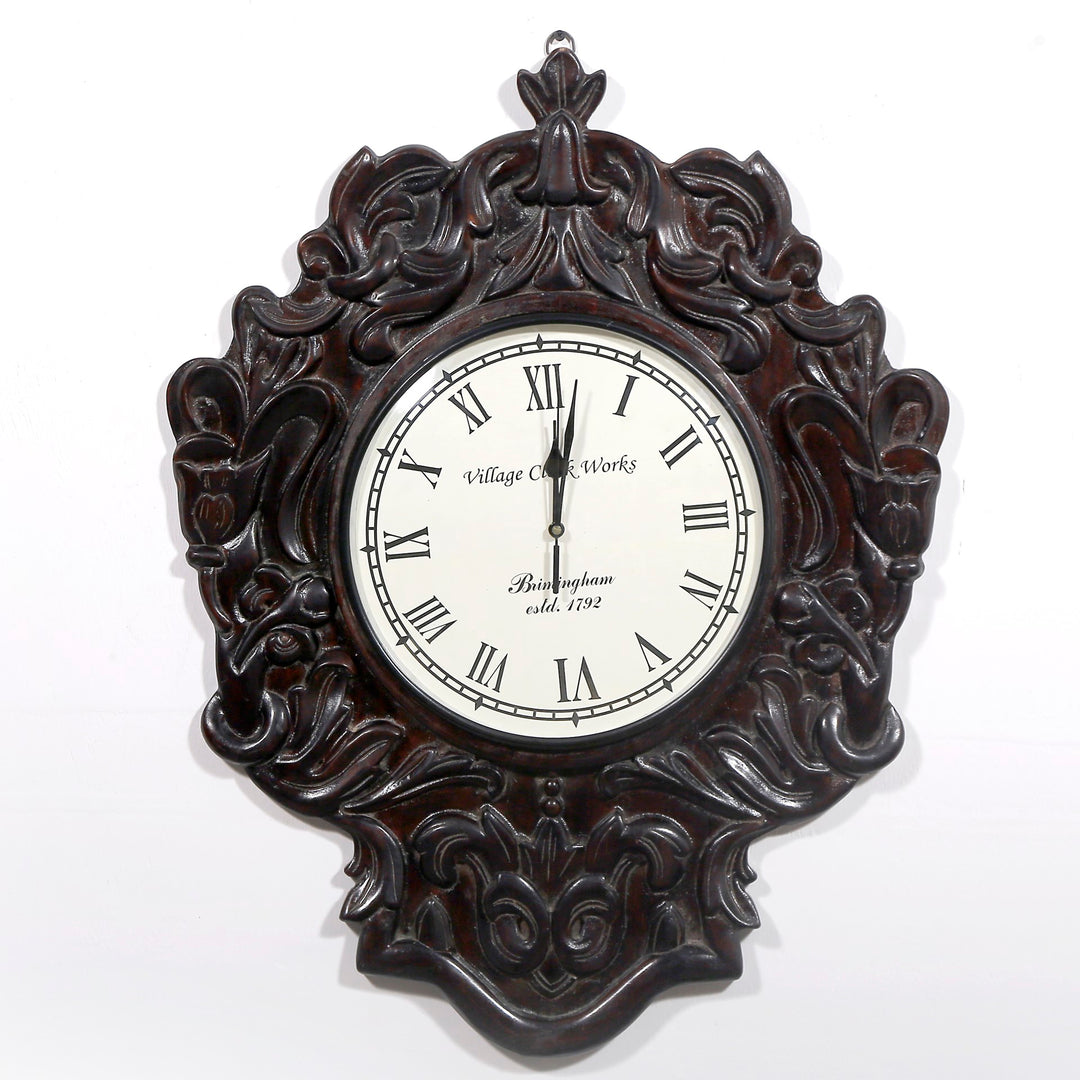 Dark Antique Wooden Handcarved Traditional Clock Clock