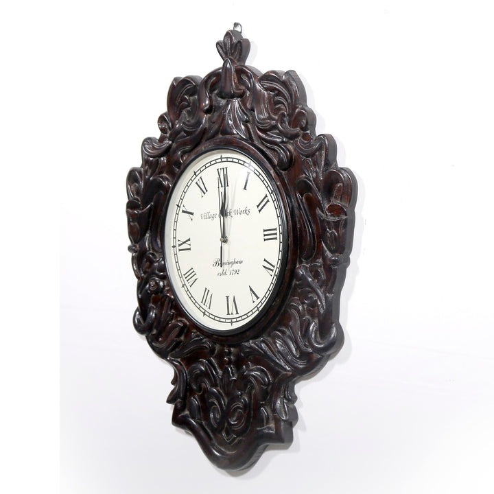 Dark Antique Wooden Handcarved Traditional Clock Clock