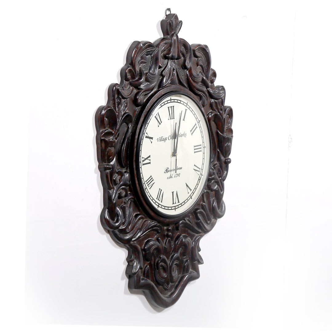 Dark Antique Wooden Handcarved Traditional Clock Clock