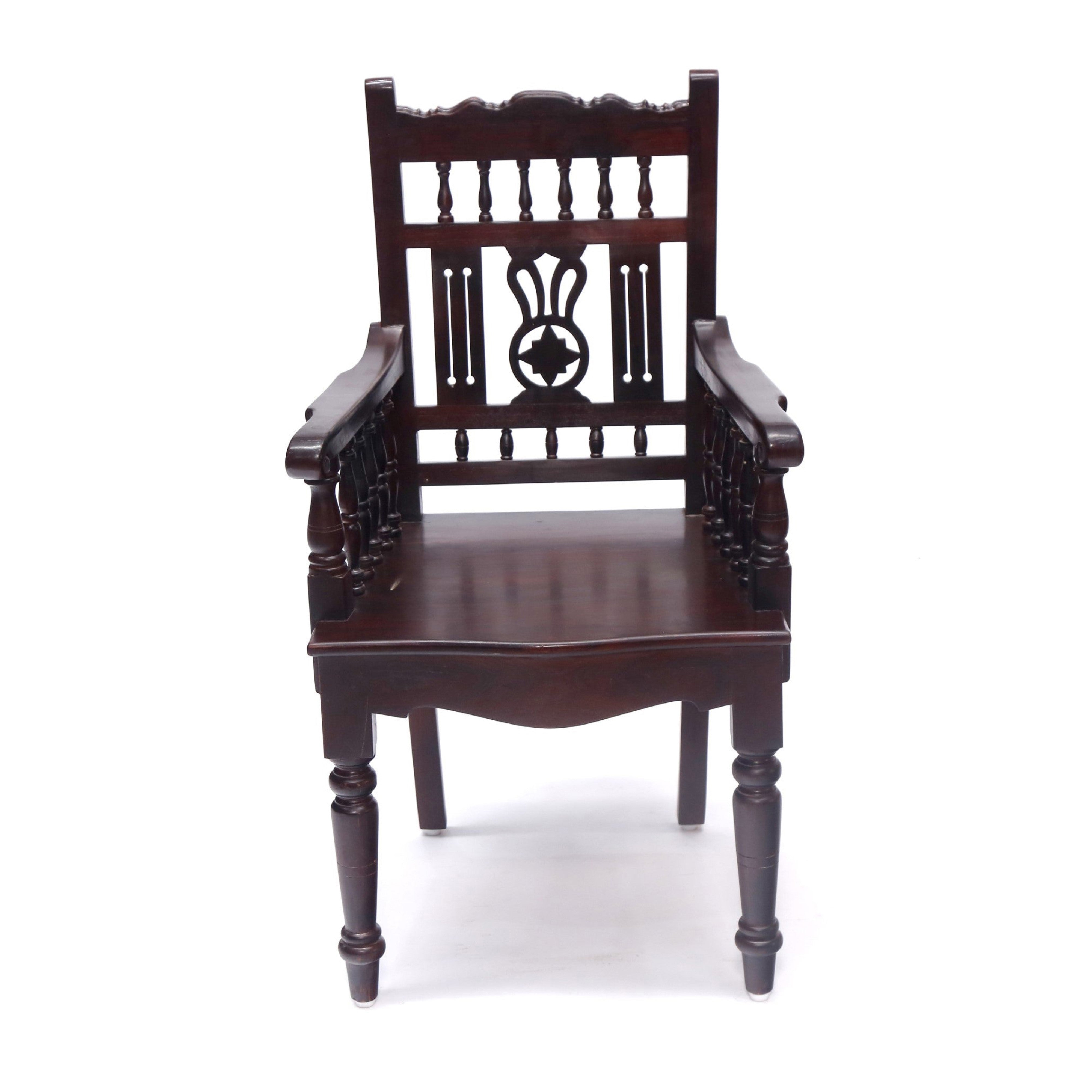 Mahogany Tone Intricate Royal Carved Chair Arm Chair