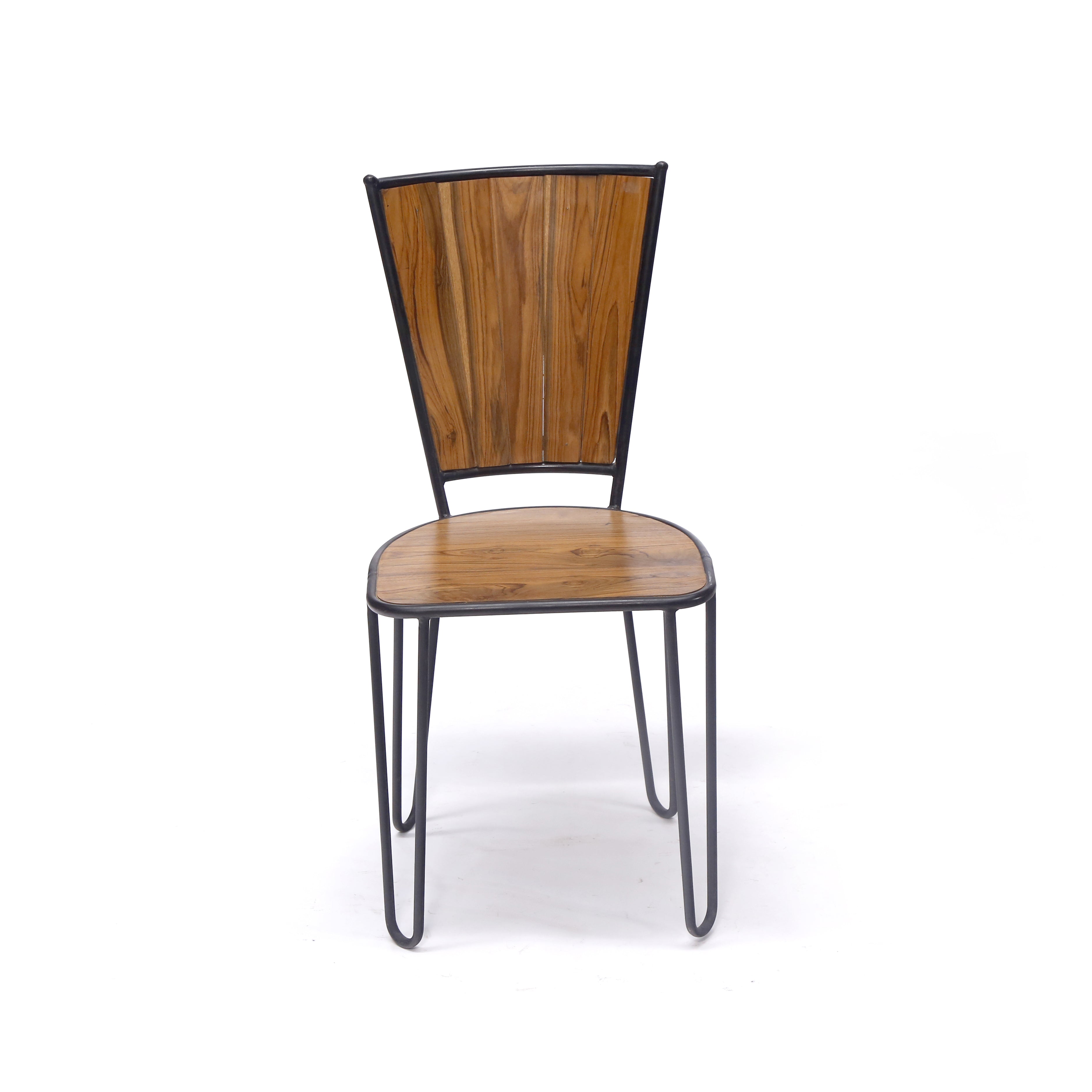 (Set of 2) Teak Wood Metallic Frame Chair Dining Chair
