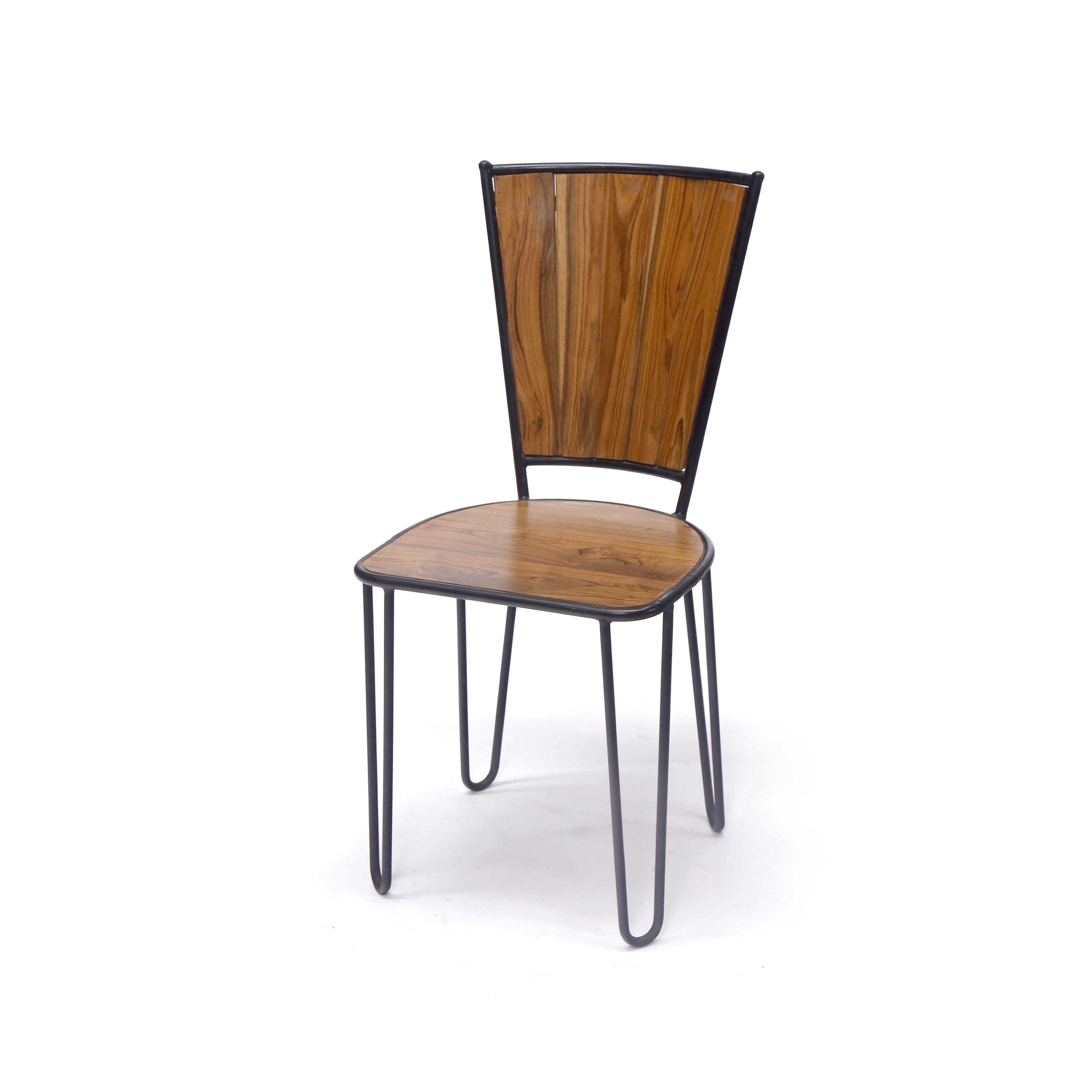 (Set of 2) Teak Wood Metallic Frame Chair Dining Chair