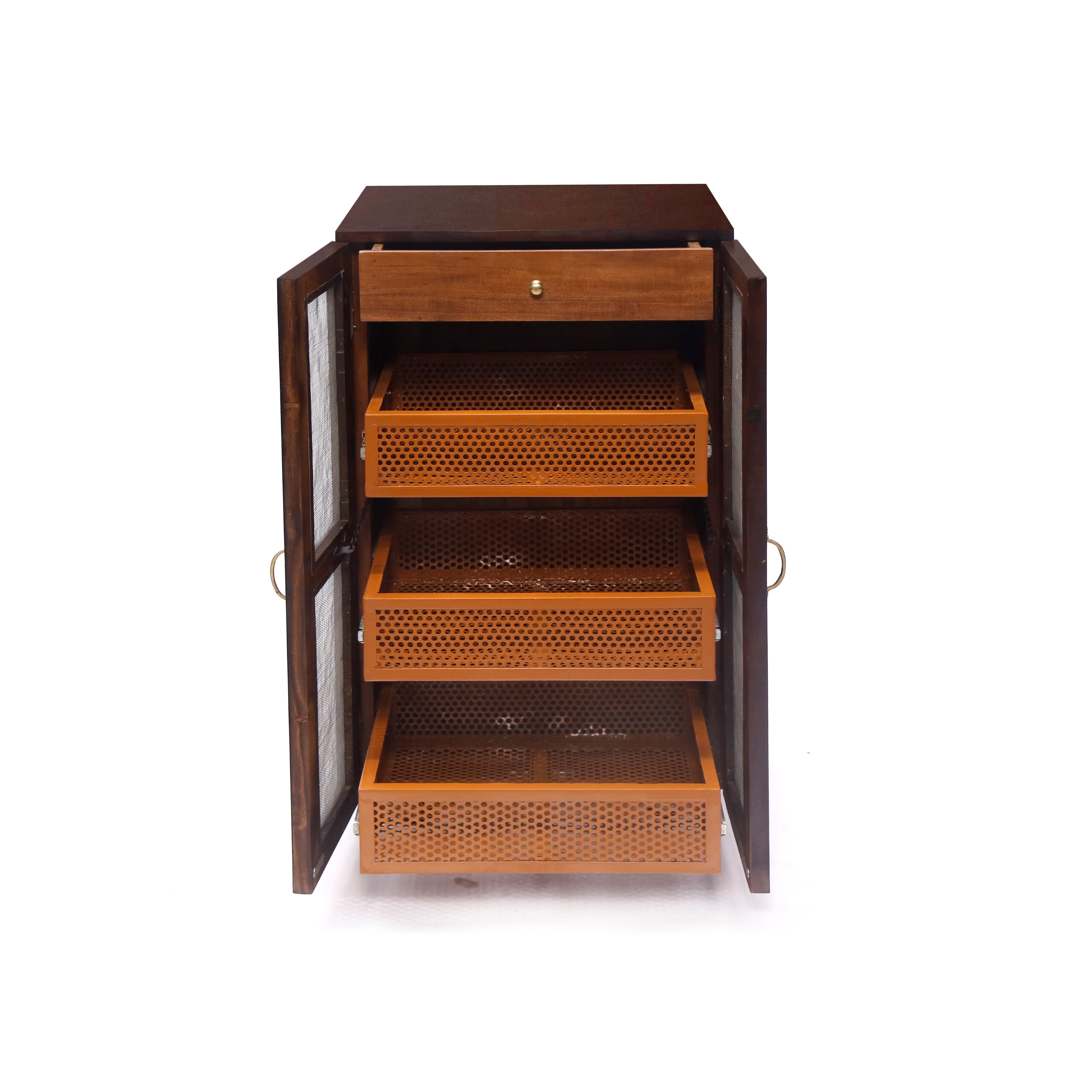 Wooden-Framed Fruit Basket Cupboard Fruit & Vegetable Cabinet