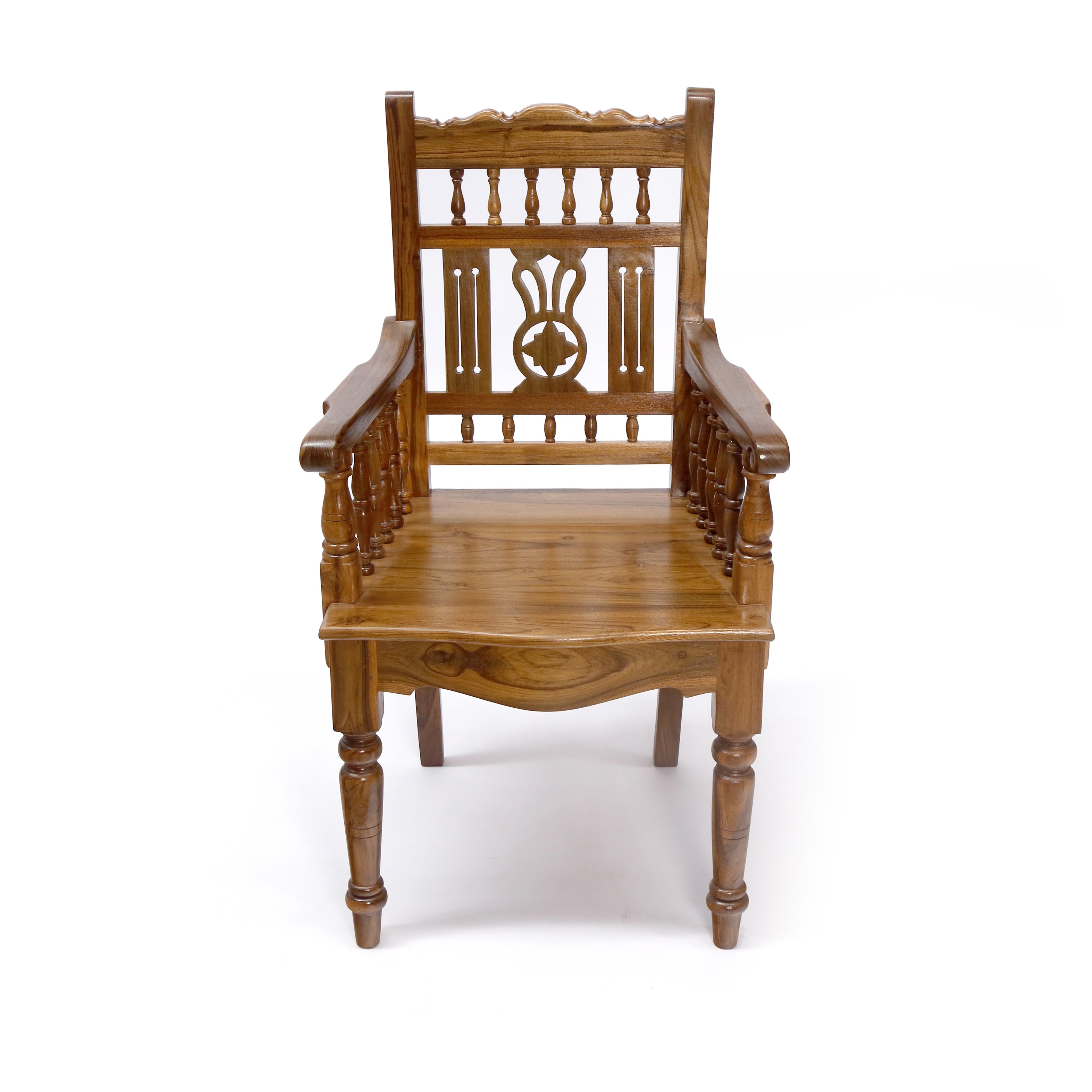 Natural Tone Intricate Royal Carved Chair South Indian Arm Chair