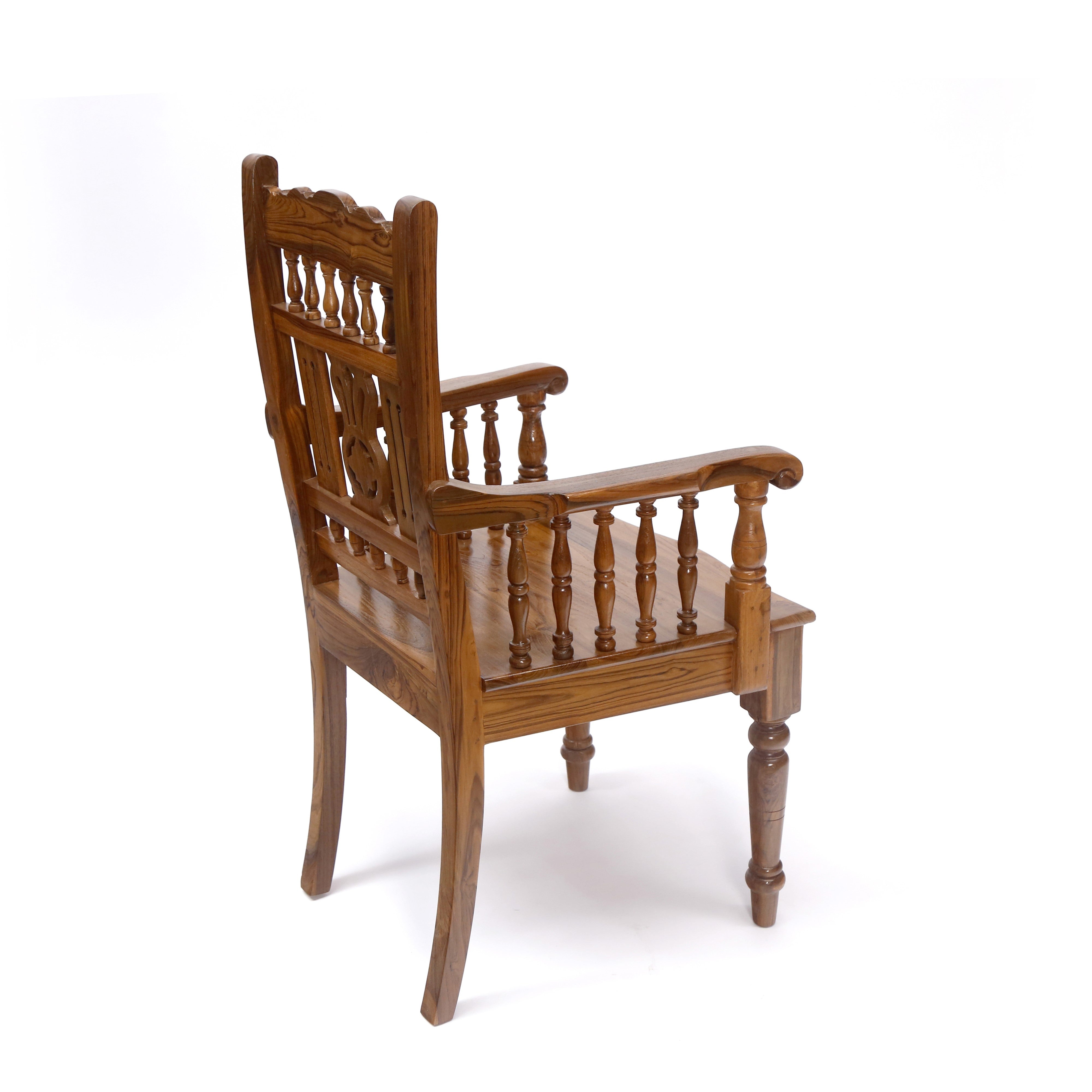 Natural Tone Intricate Royal Carved Chair South Indian Arm Chair