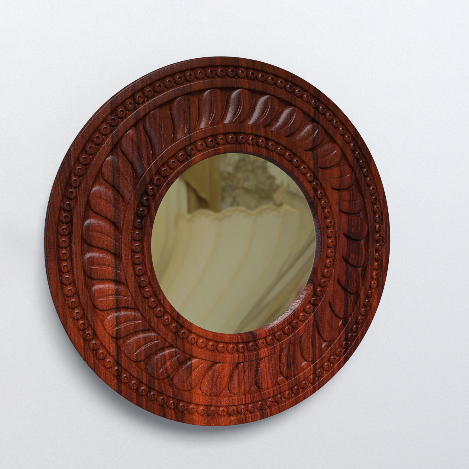 Elegant Teak Wood Round Mirror Adorned with Intricate Carving Design Mirror