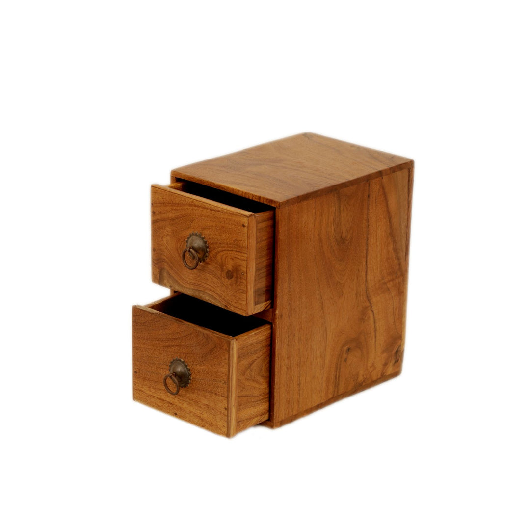 Solid Wood 2-Drawer Set with Holder (5 x 7 x 8 Inch) Desk Organizer