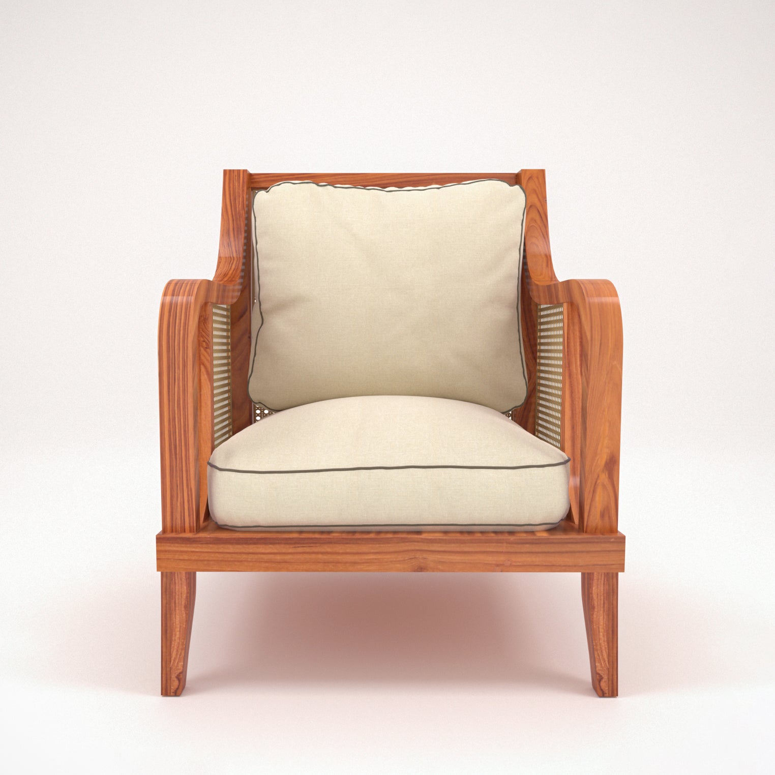 Solid Teak Comfy Upholstered Cane Chair Arm Chair