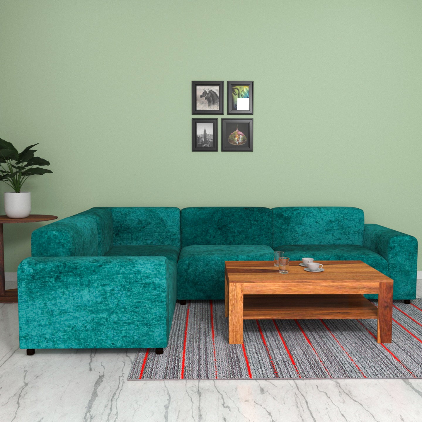 Blue Sea Water Coloured Comfort Long L Shaped 4 Seater Sofa for Home Sofa