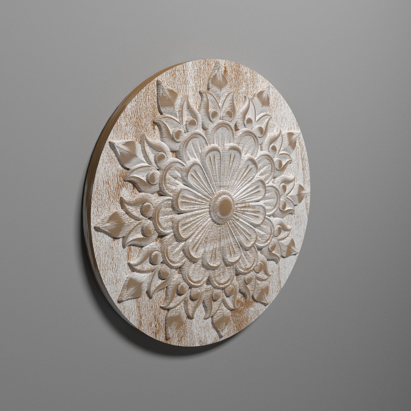 Captivating Carved Flower White Distressed Wall Art for a Rustic Elegance Wall Decor