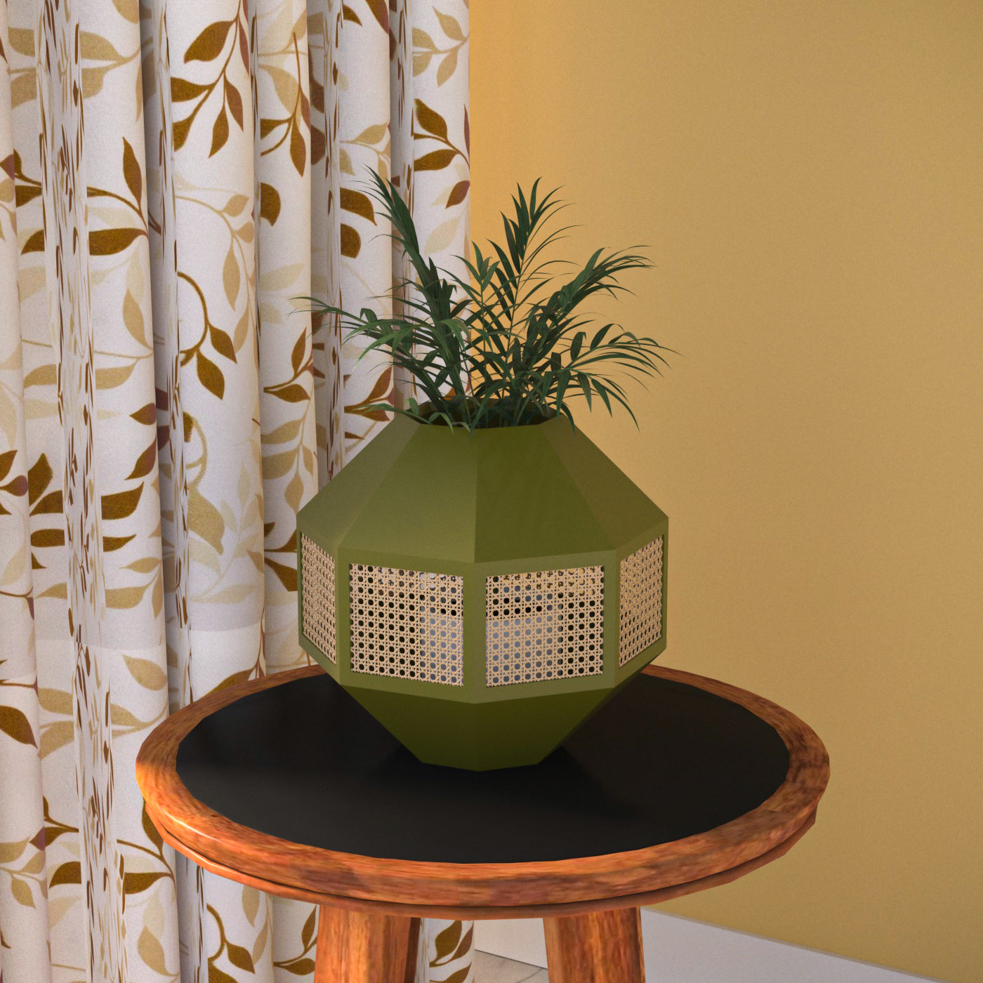 Diamond Shaped Wooden Handmade Green Distressed Flowerpot for Home Pot