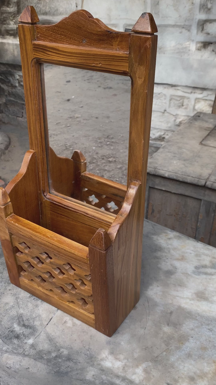 Solid Wood Mirror with Basket