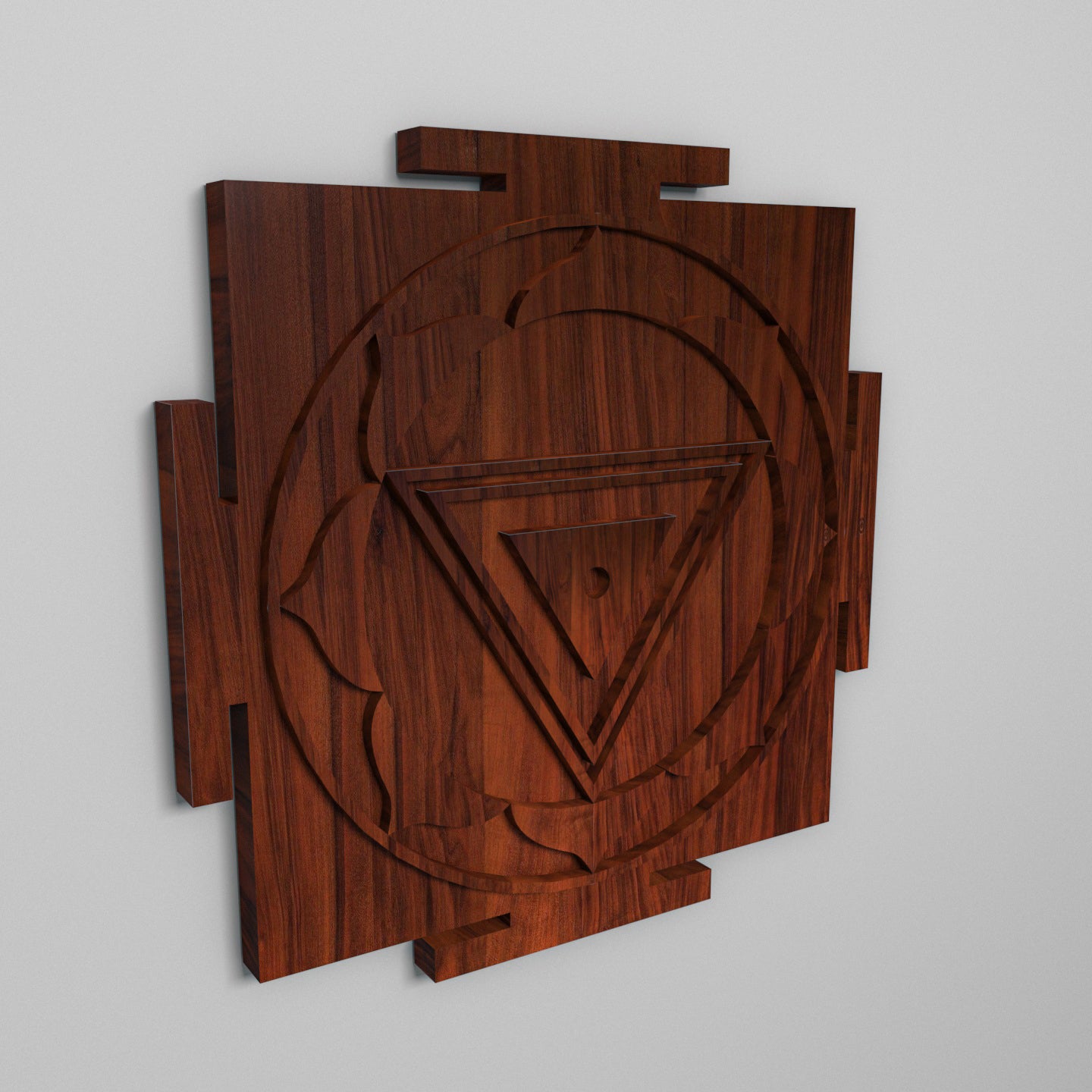 Sacred Religious Yantra Crafted from Solid Teak Wood for Spiritual Harmony Wall Decor