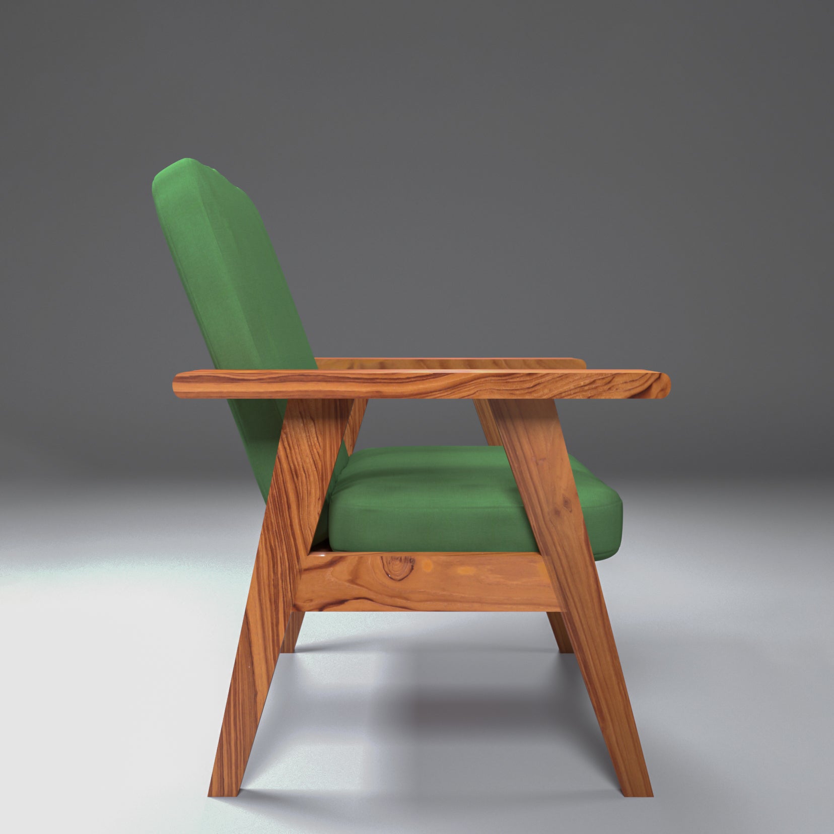 Green Upholstered Natural teak polish arm chair Arm Chair