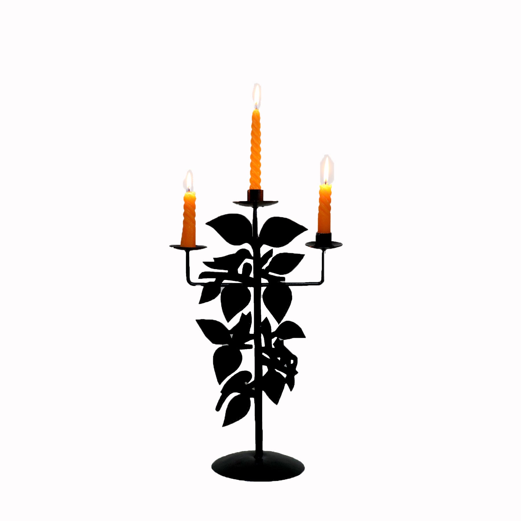 Iron Candelabra with Tree and Birds Design Candle Holder