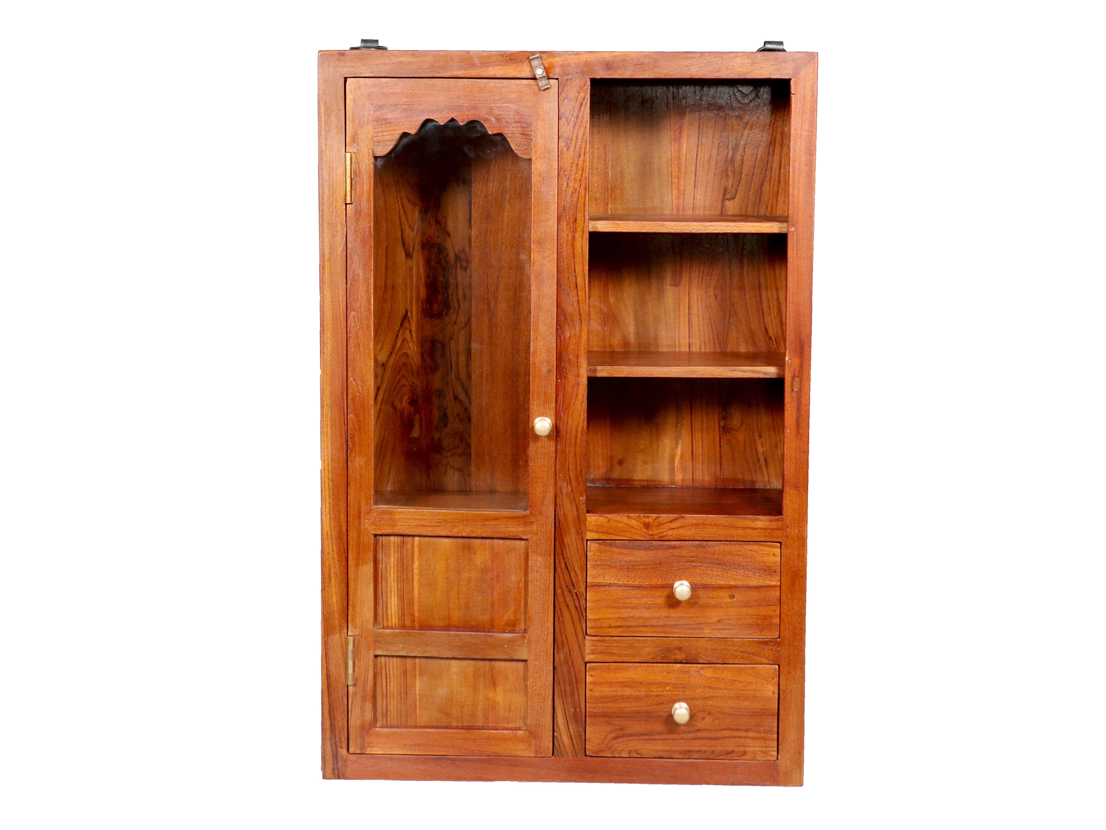 1 Door 3 Shelf with 2 Drawers Wooden Teak Wall Cabinet Wall Cabinet