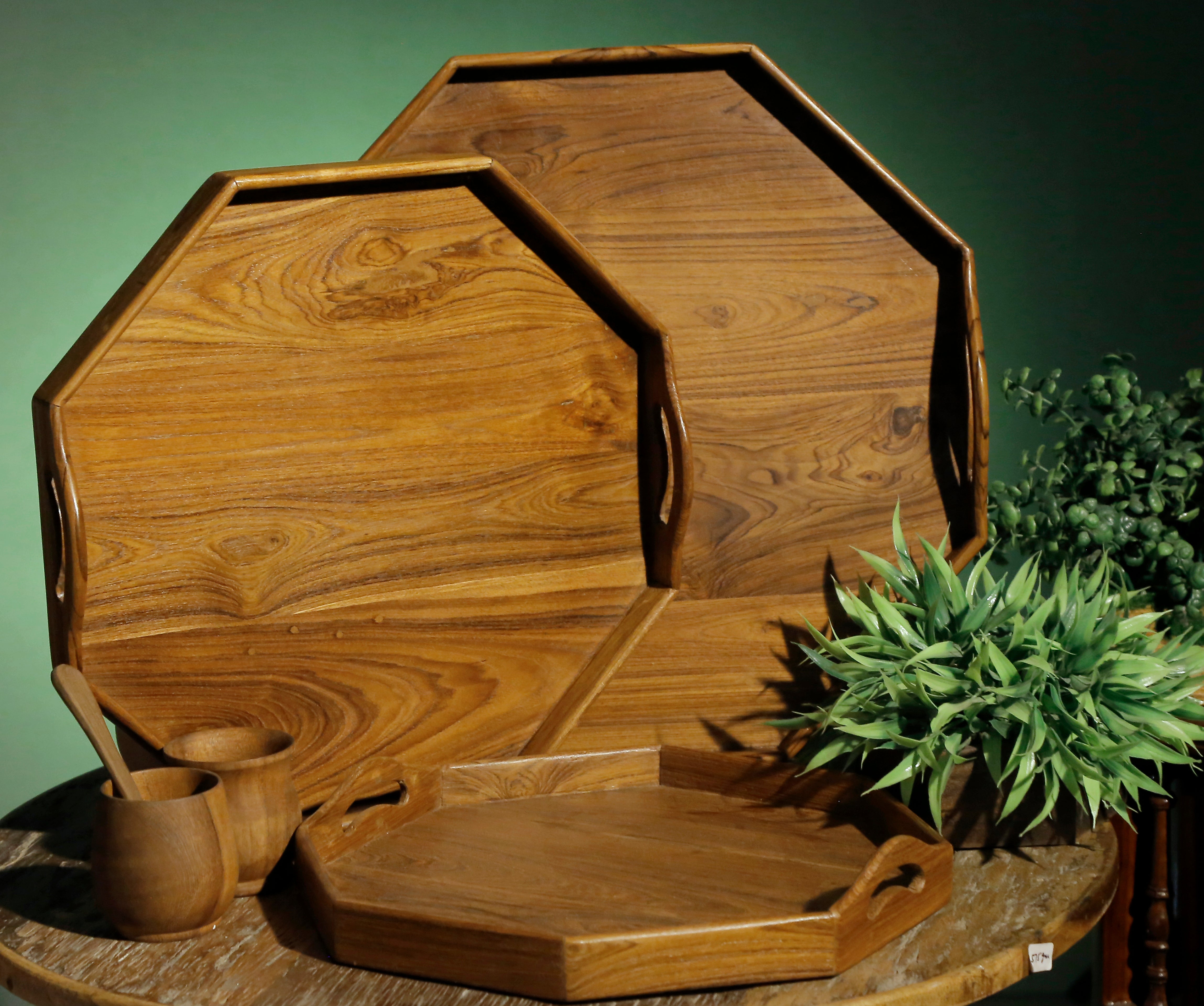 Hexagon Solid Wood Tray Set Tray