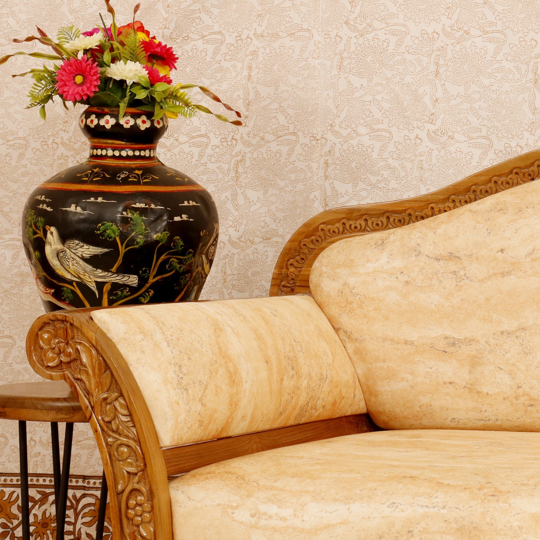 Intricate carved teak wood Single seater sofa Sofa