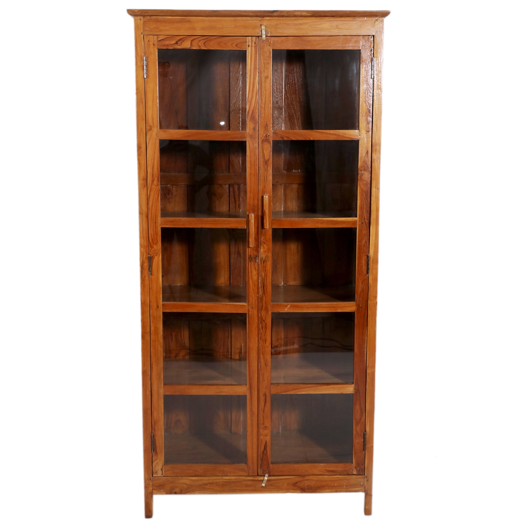 4-Shelf Long Teak Display Cabinet Showcase