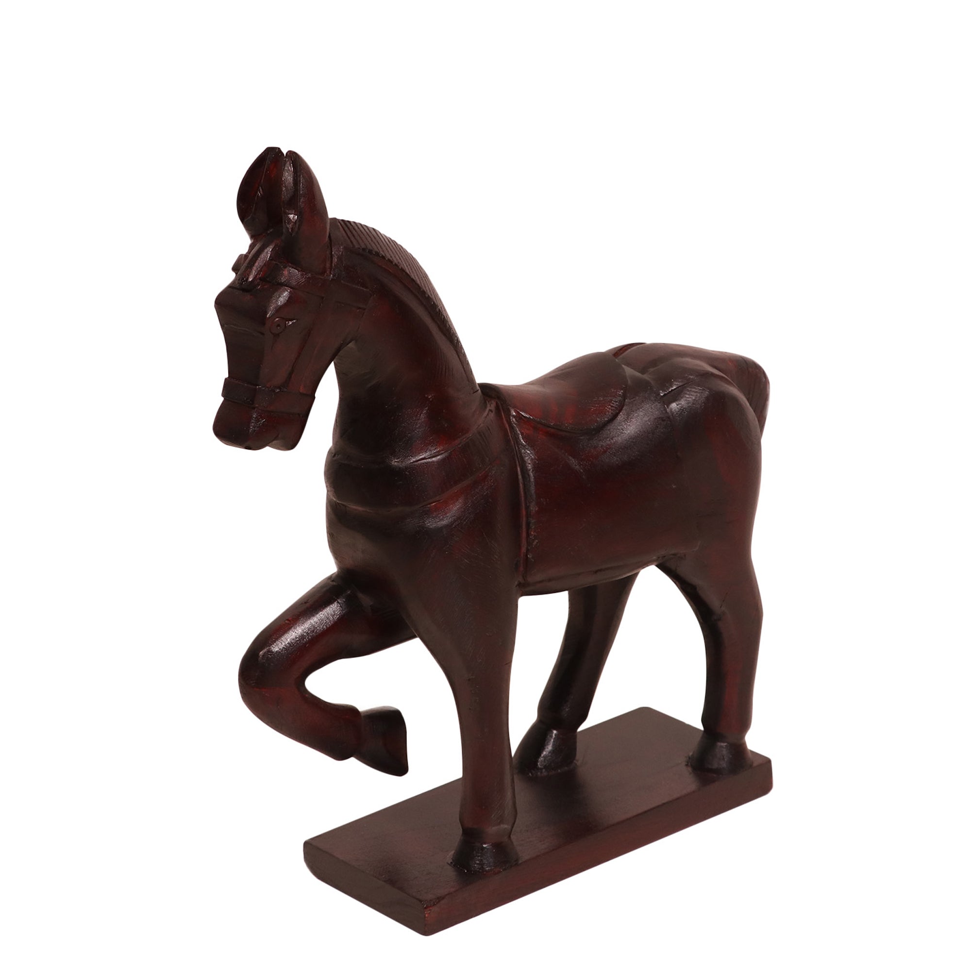 Solid wood carved showpiece horse Animal Figurine