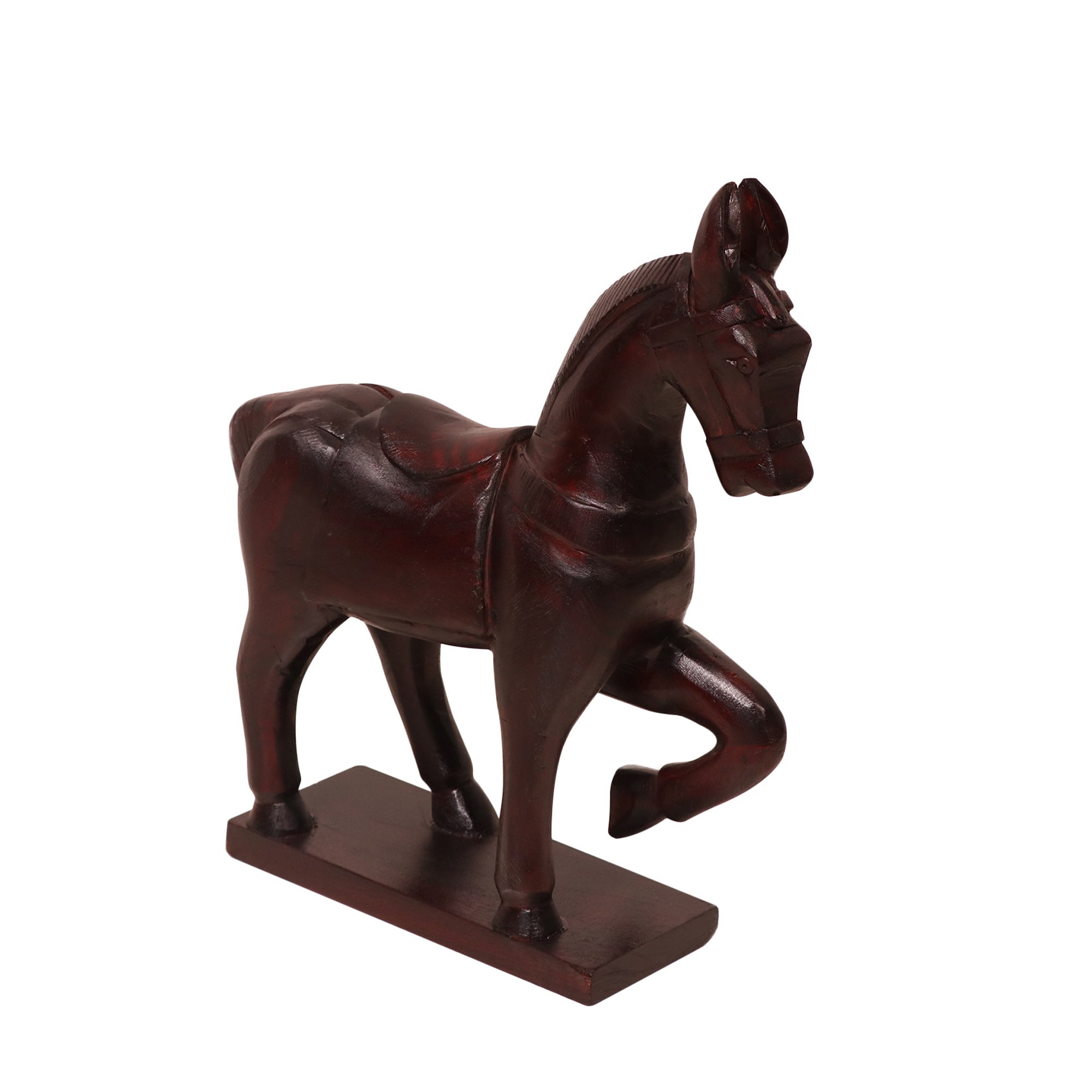 Solid wood carved showpiece horse Animal Figurine