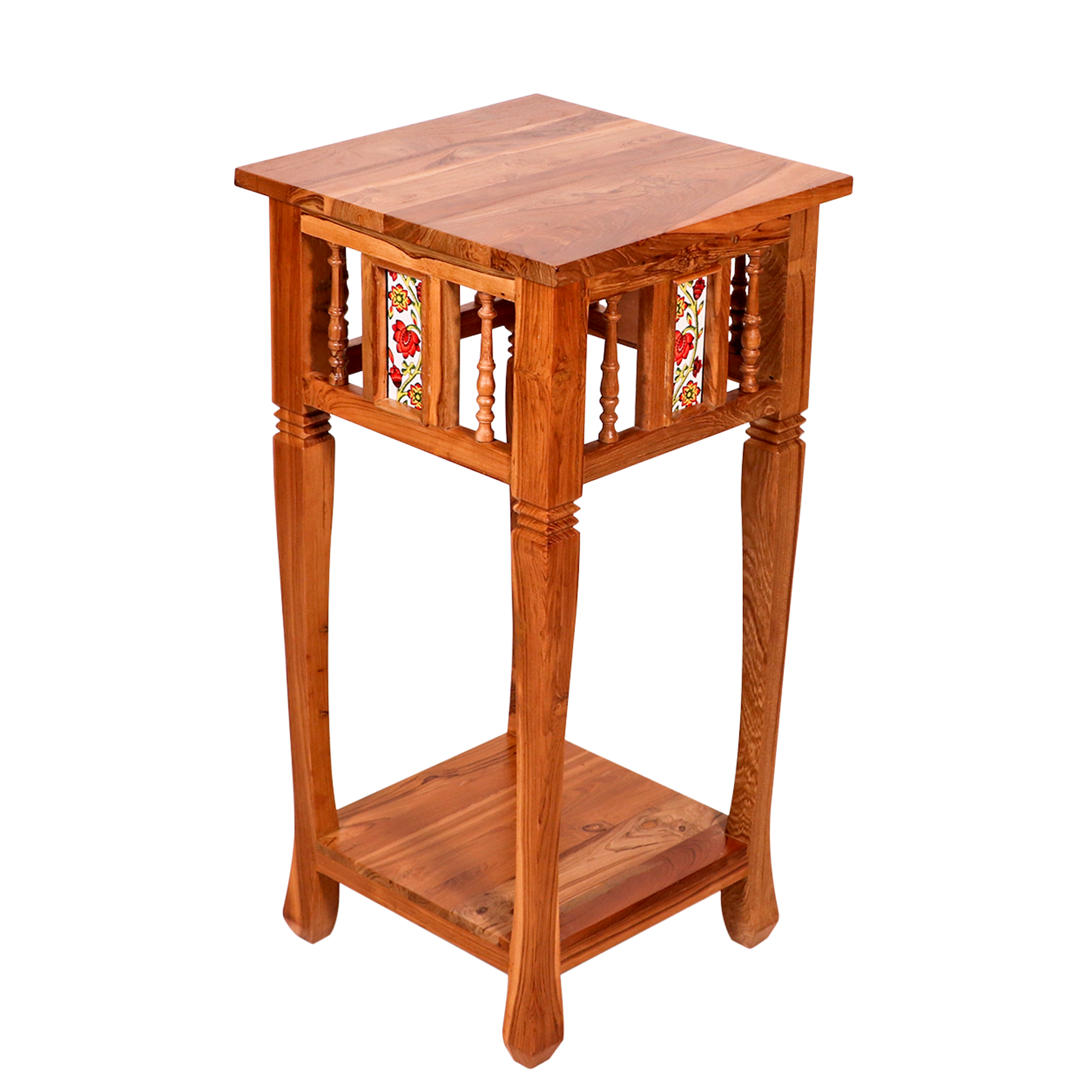 Ceramic tiled teak wood Side corner table with downside shelf End Table