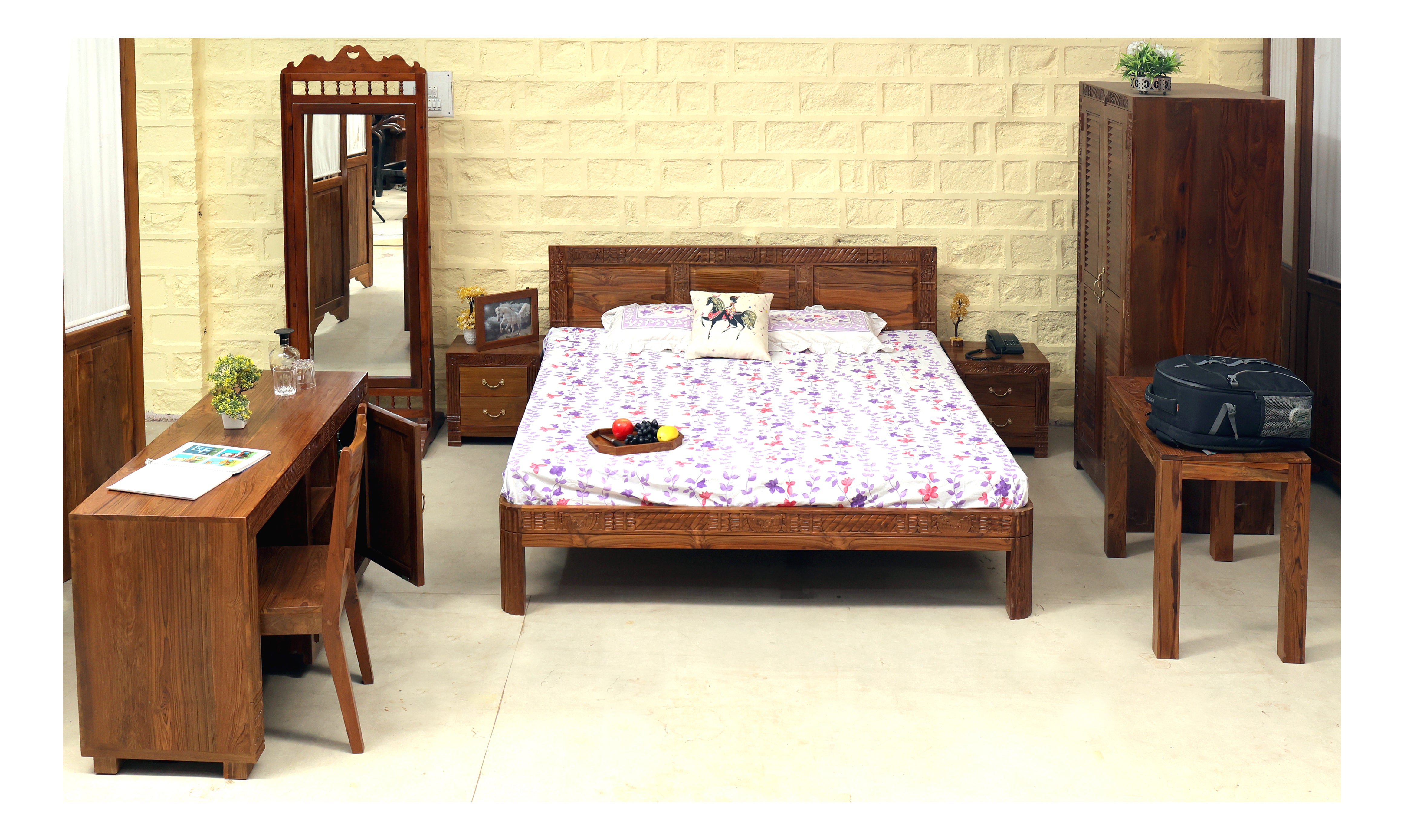 Folk style carved Classical Bedroom Set Bedroom Furniture Sets