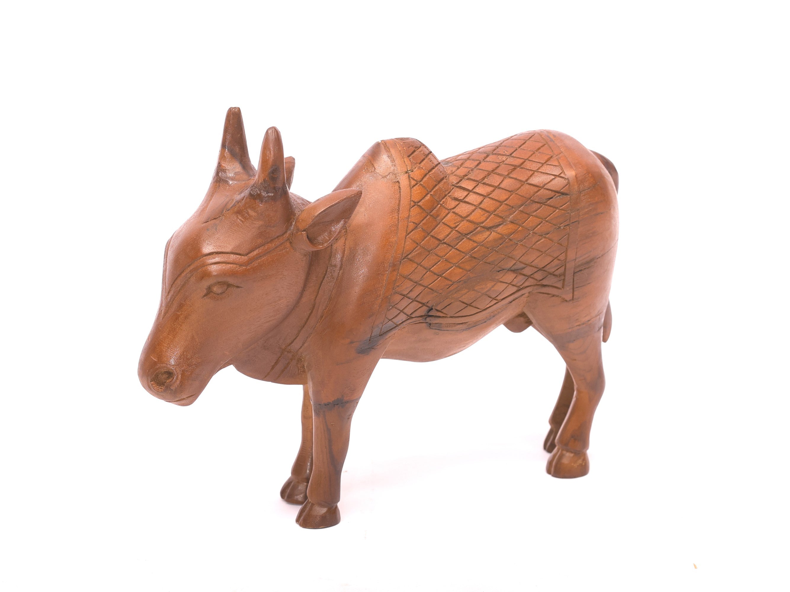 Wooden Intricate Majestic Cow Showpiece Animal Figurine