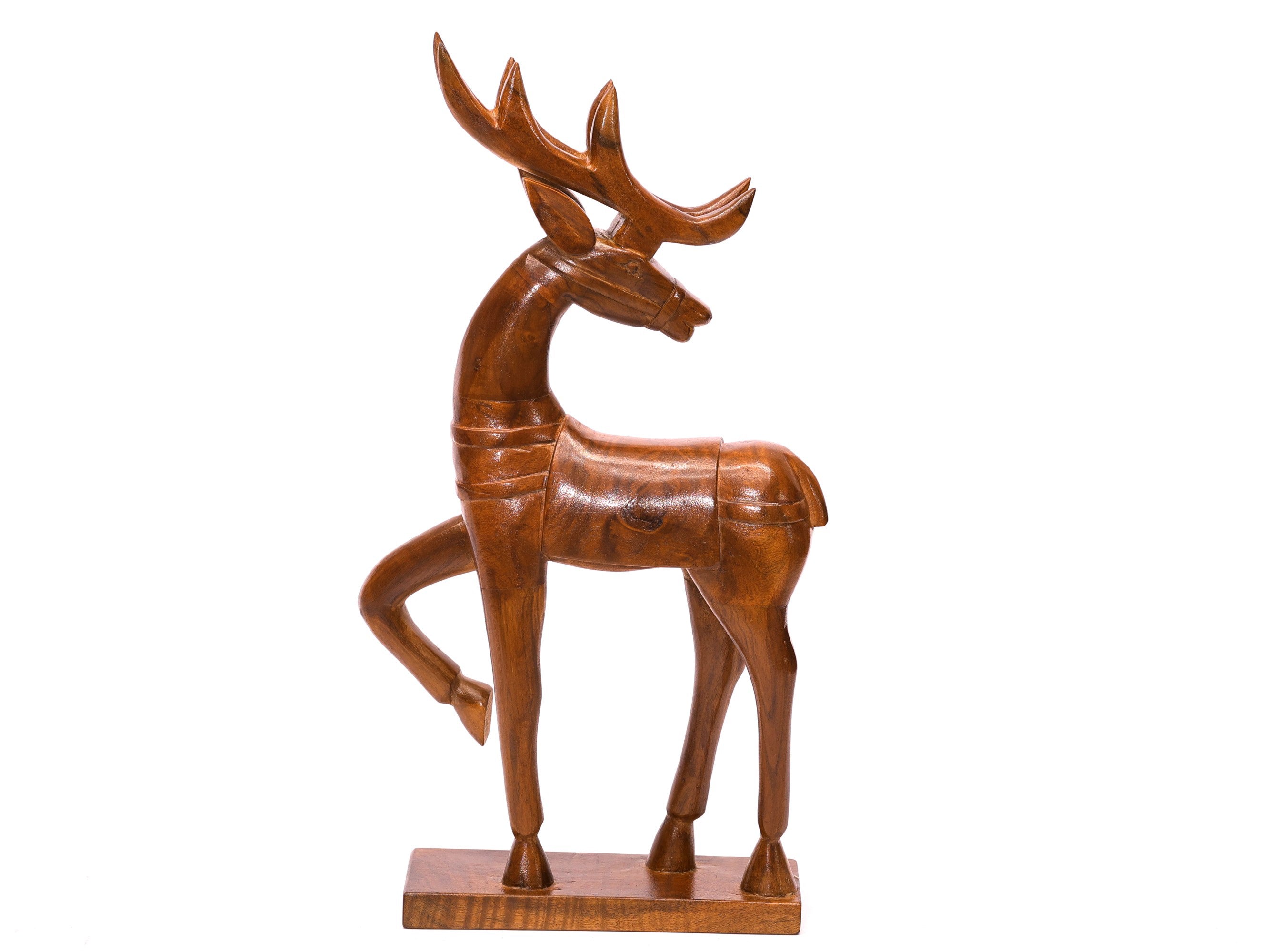 Wooden Dancing Deer Curio Backward Animal Figurine